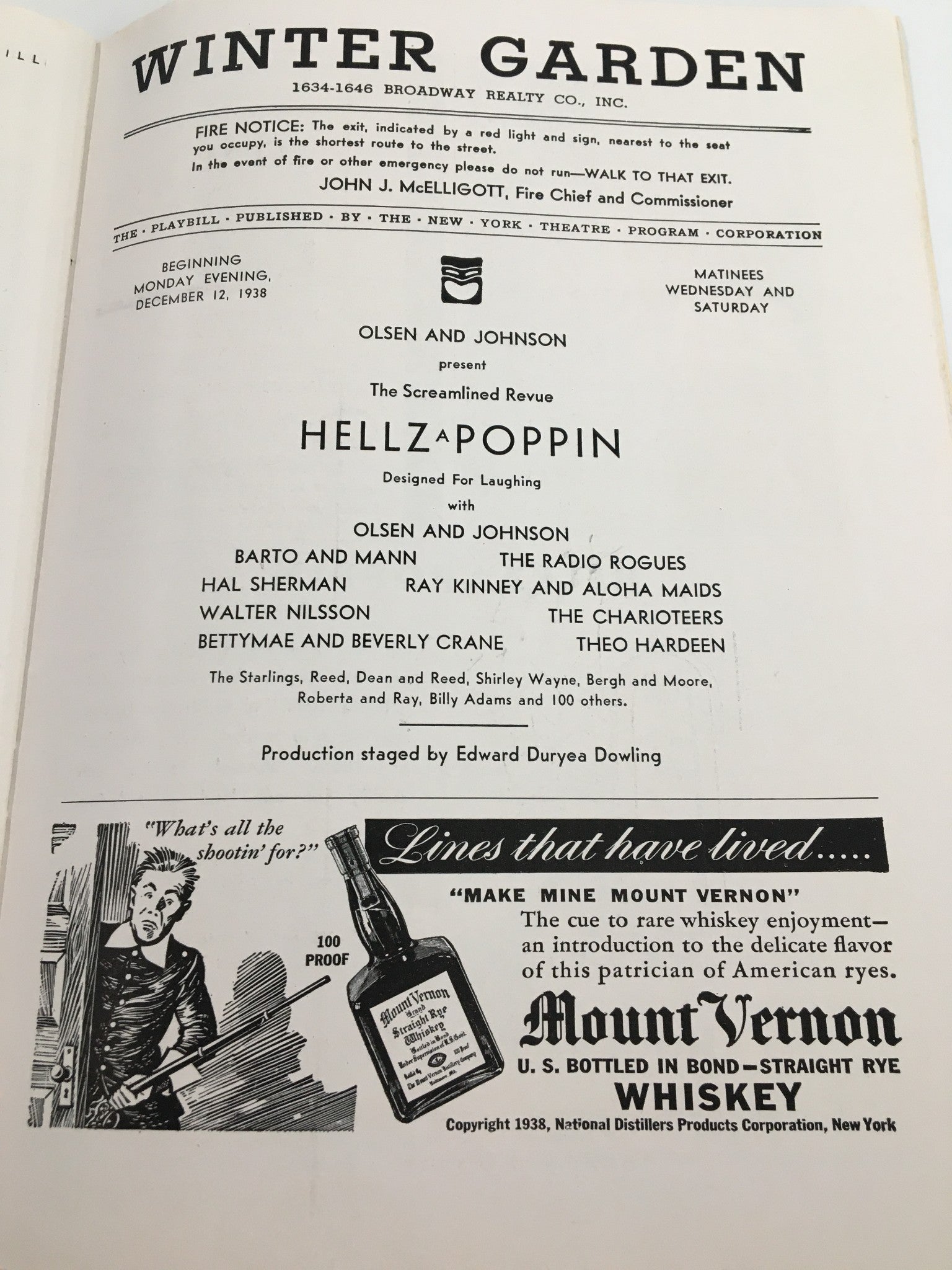 1938 Playbill Winter Garden Olsen and Johnson in Hellz A Poppin for Laughing