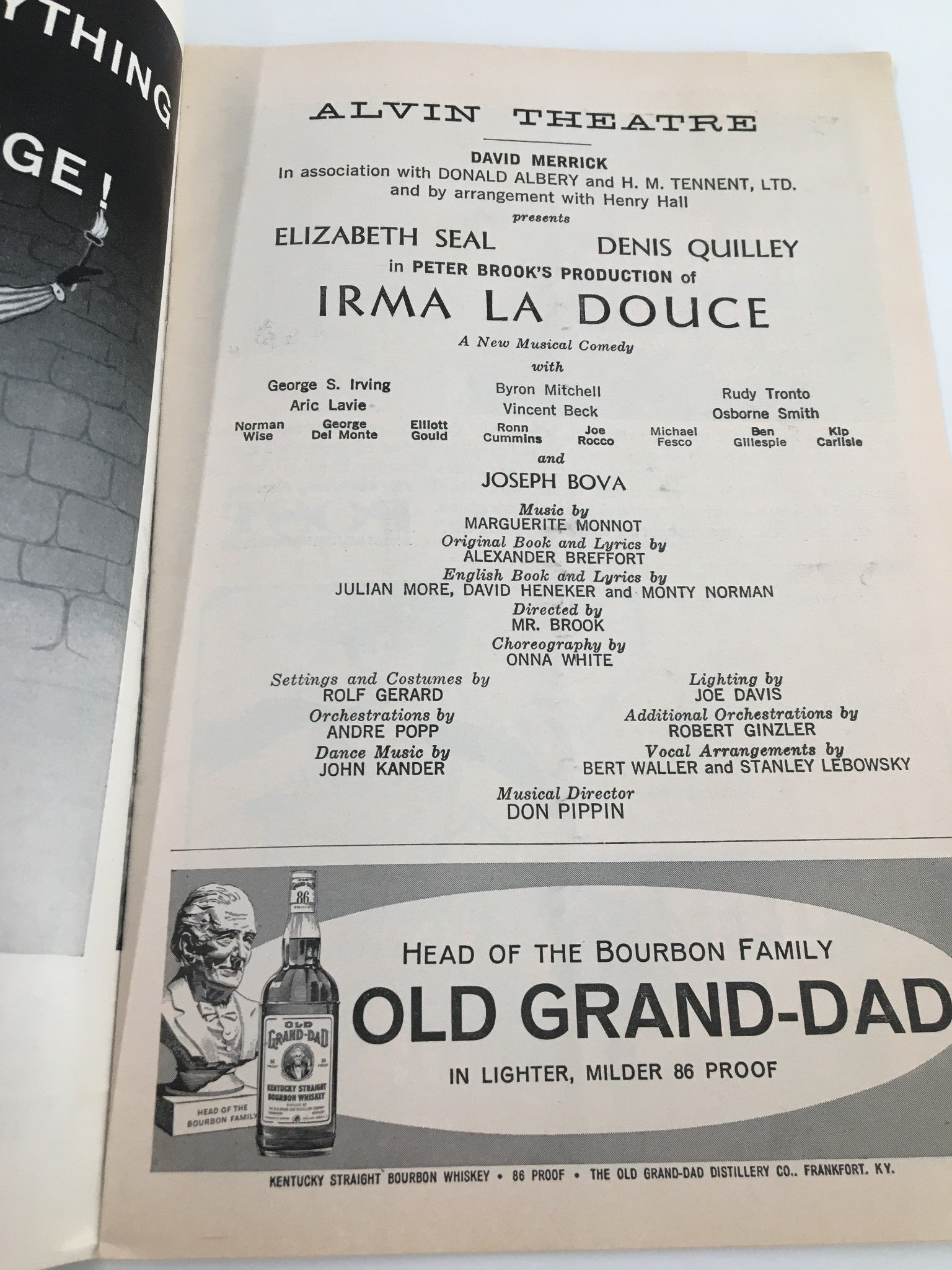 1961 Playbill Alvin Theatre Elizabeth Seal, Denis Quilley in Irma La Douce