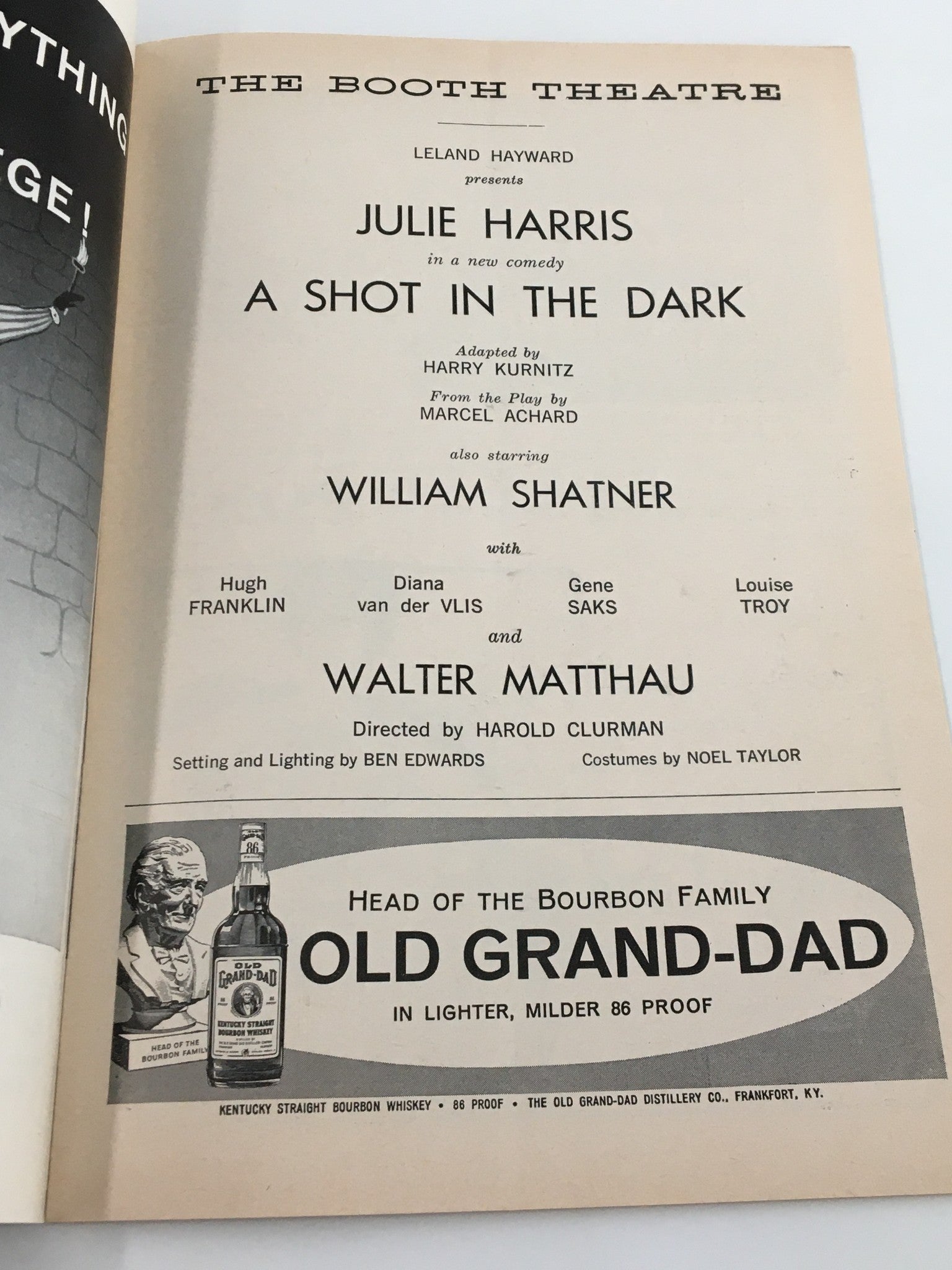 1961 Playbill The Booth Theatre Julie Harris in A Shot In The Dark