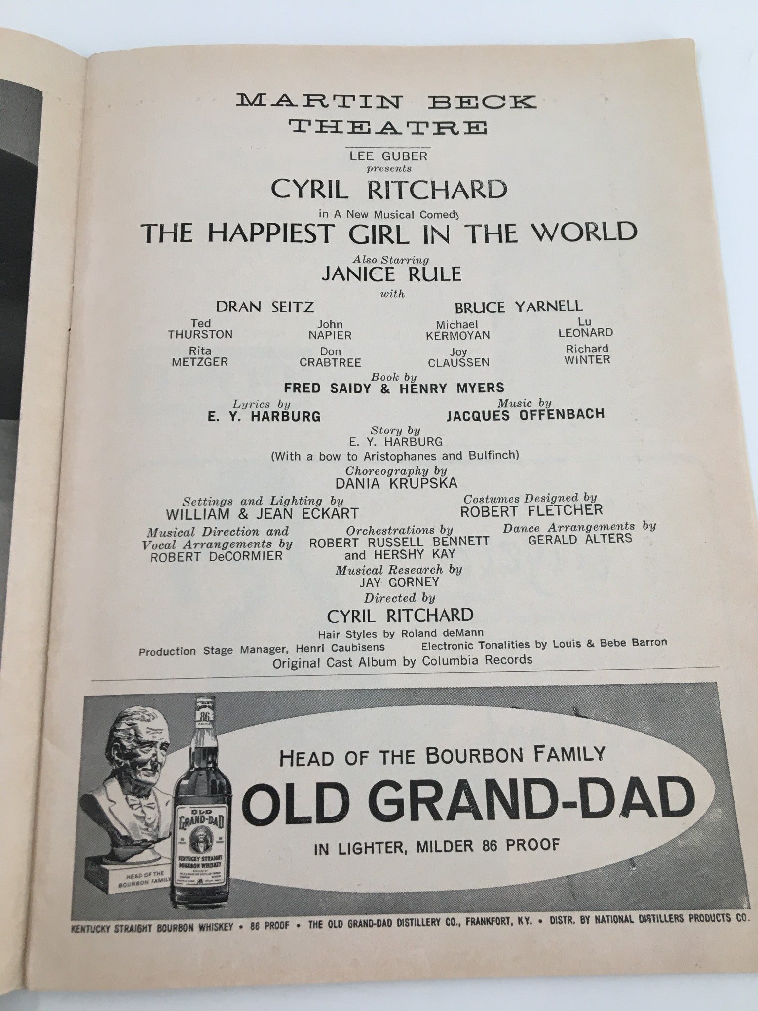 1961 Playbill Martin Beck Theatre Cyril Ritchard The Happiest Girl in the World