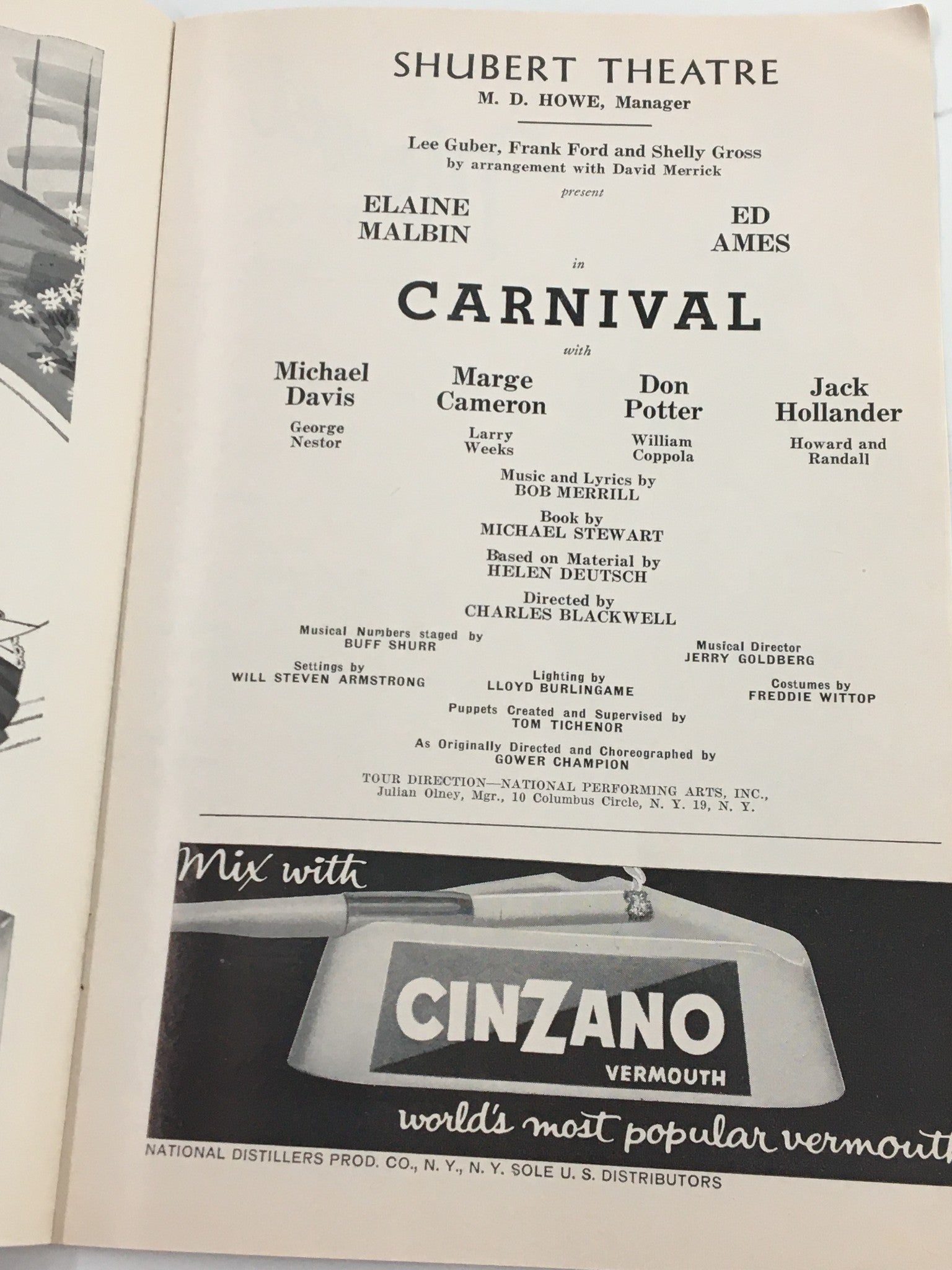 1963 Playbill Shubert Theatre Elaine Malbin, Ed Ames in Carnival