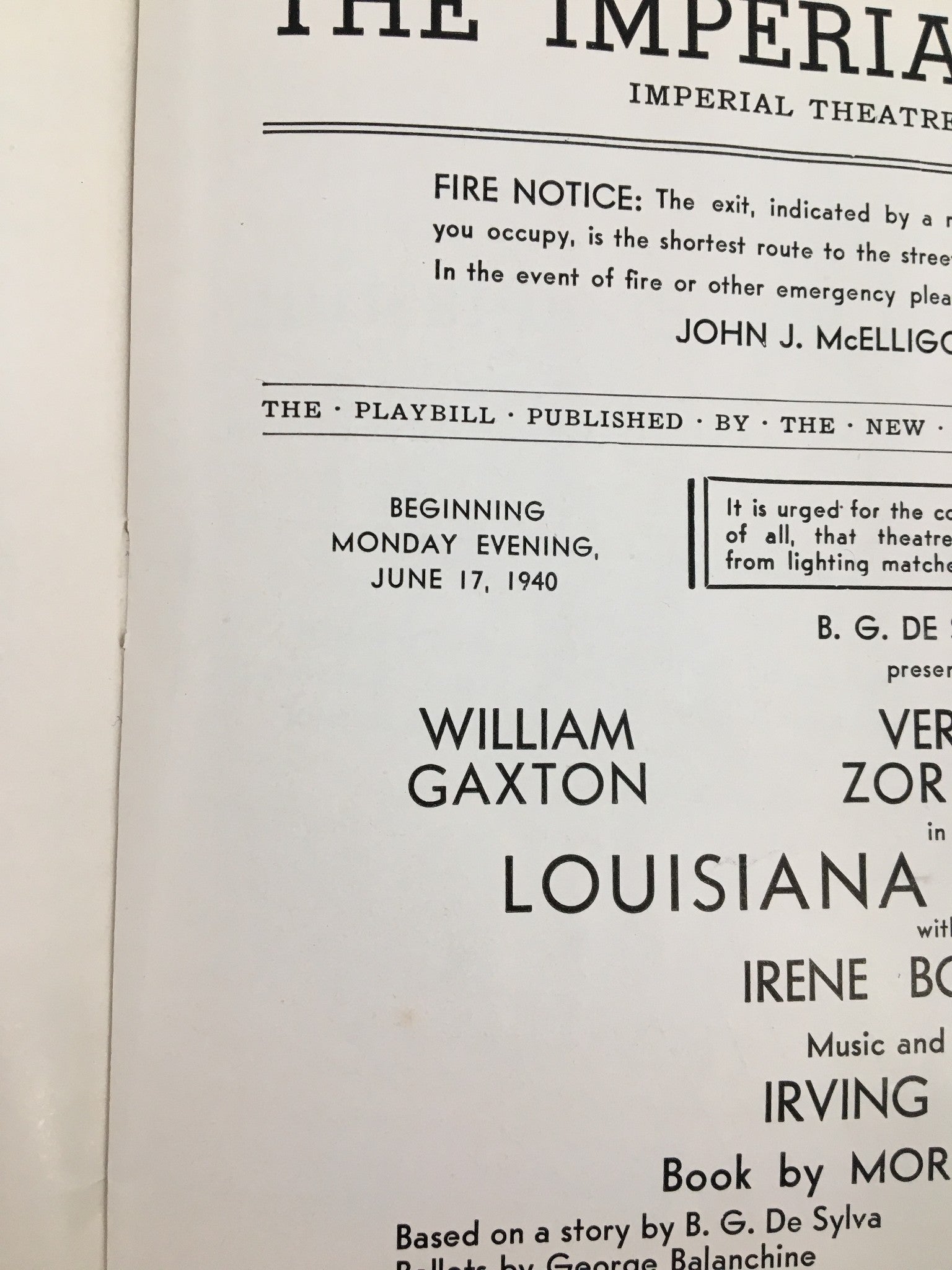 1940 Playbill The Imperial Theatre William Gaxton in Louisiana Purchase