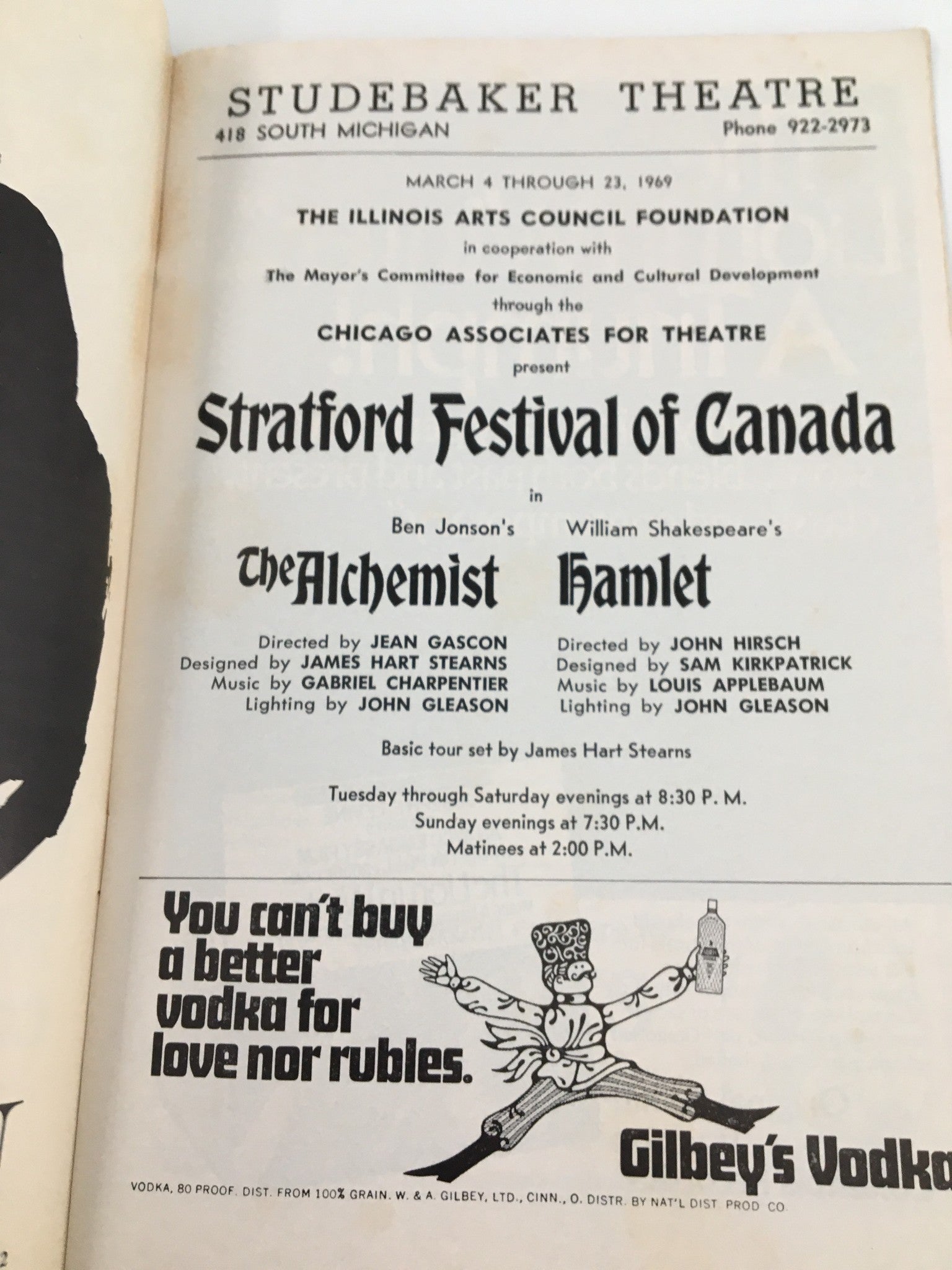 1969 Playbill Studebaker Theatre Stratford Festival of Canada Alchemist & Hamlet