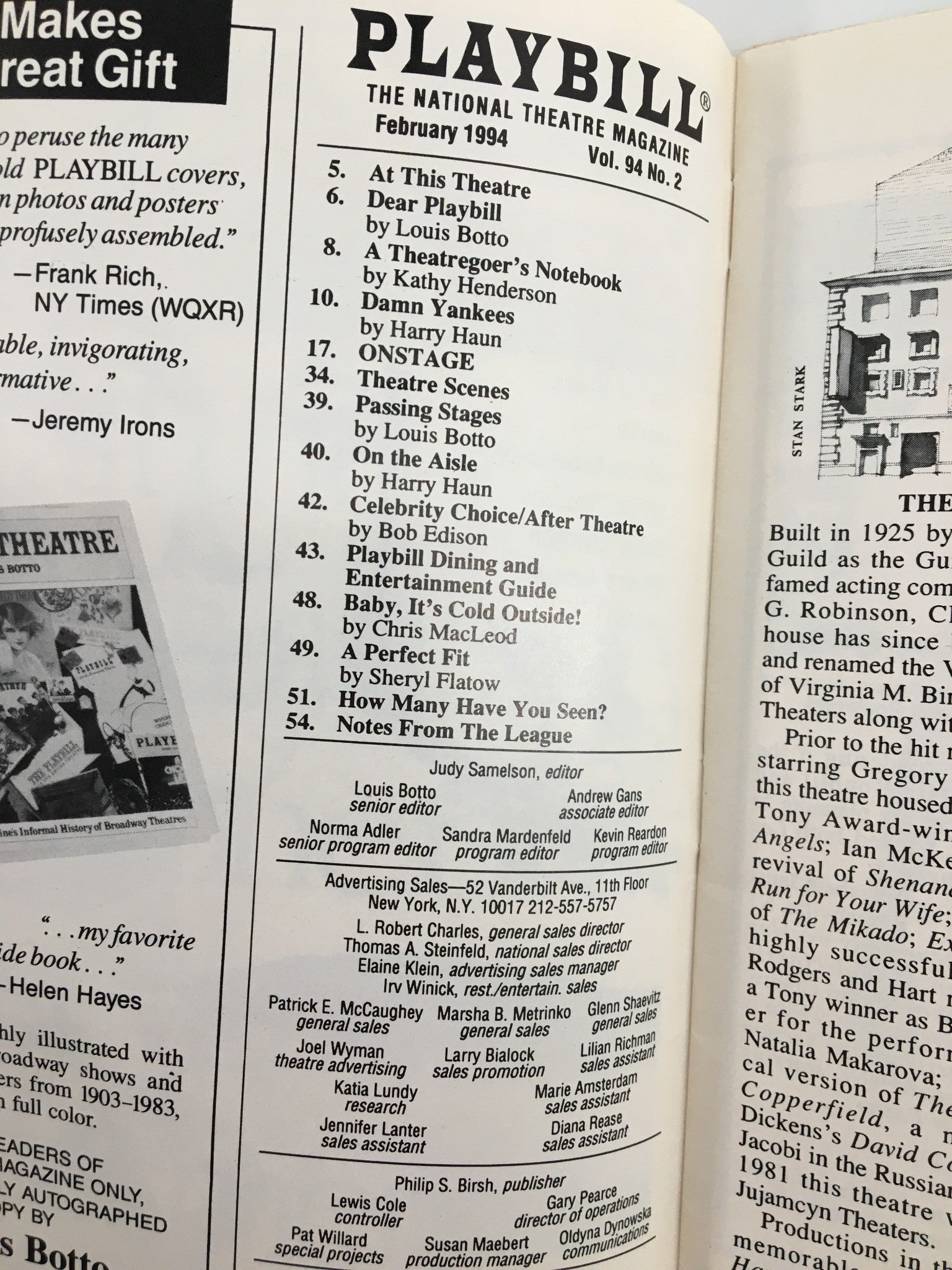 1994 Playbill Virginia Theatre Richard Chamberlain in My Fair Lady