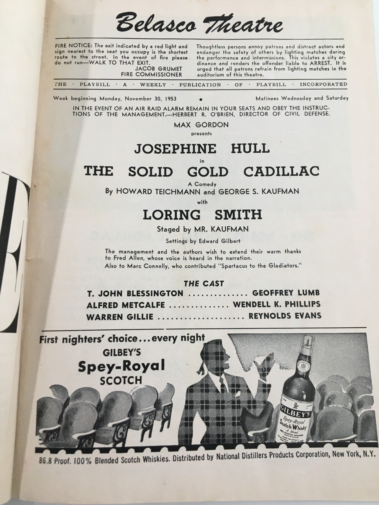 1953 Playbill Belasco Theatre Josephine Hull in The Solid Gold Cadillac