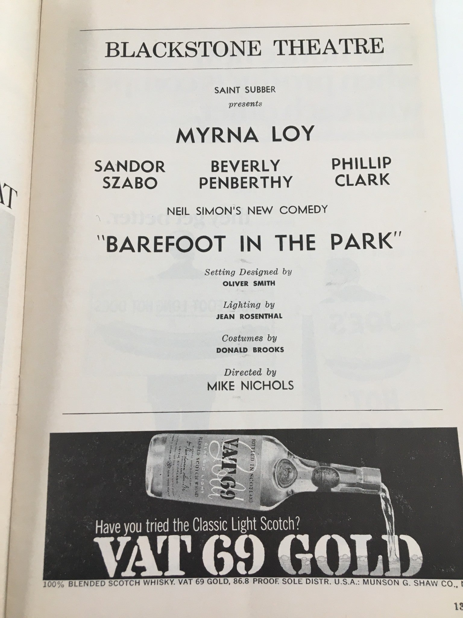 1966 Playbill Blackstone Theatre Myrna Loy, Sandor Szabo in Barefoot in the Park