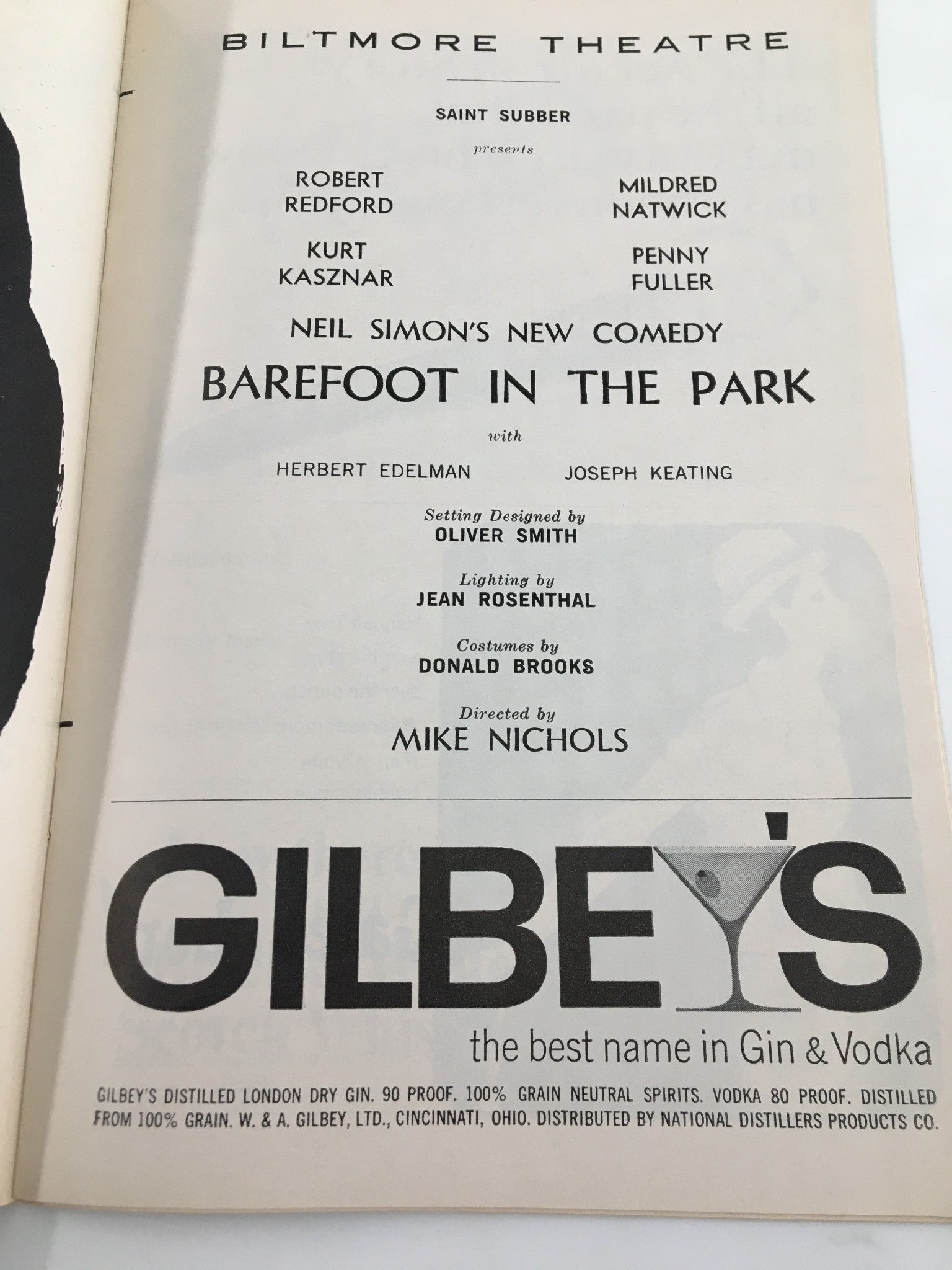 1964 Playbill Biltmore Theatre Robert Redord in Barefoot in the Park