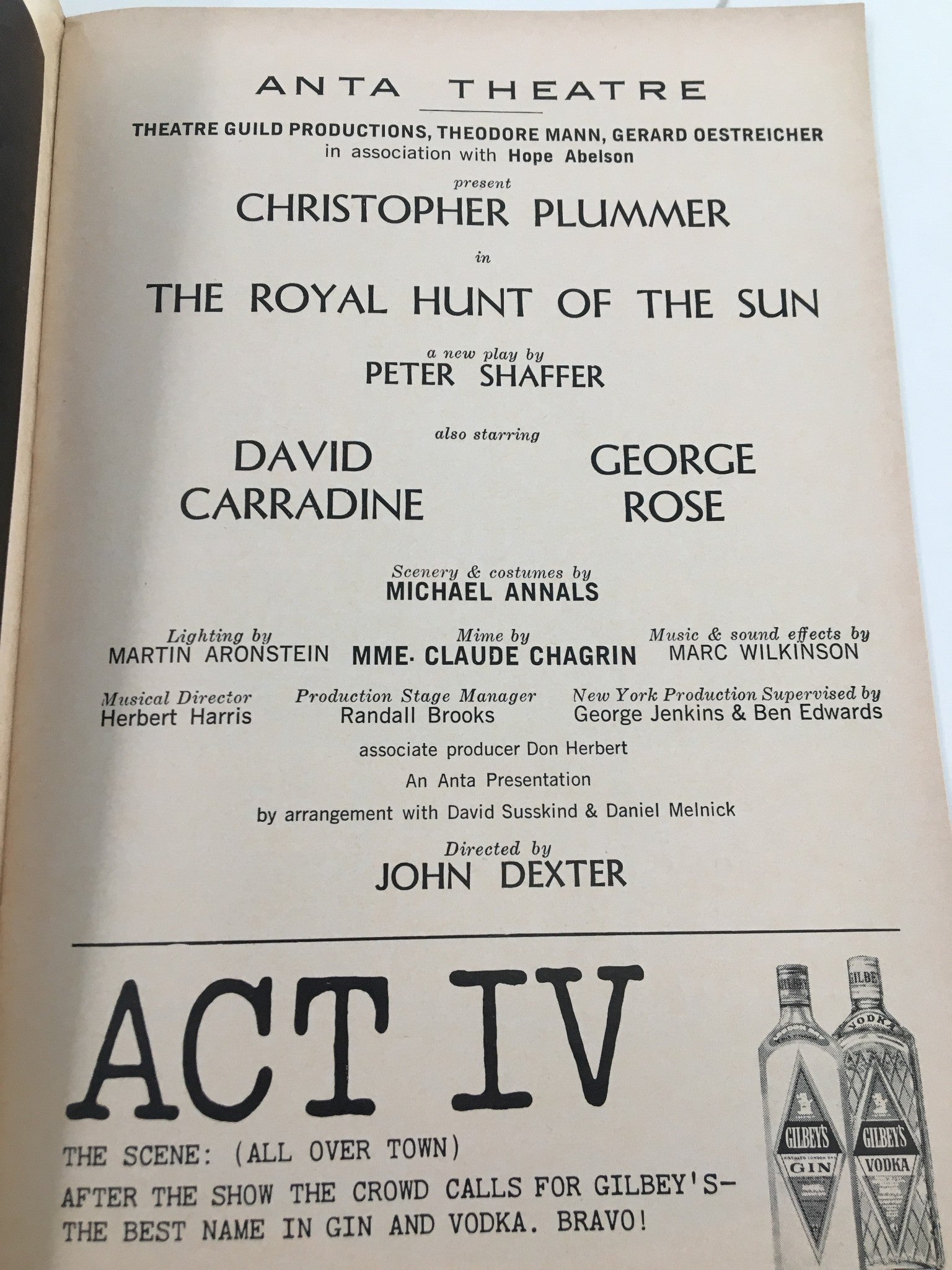 1966 Playbill Anta Theatre David Carradine in The Royal Hunt of the Sun