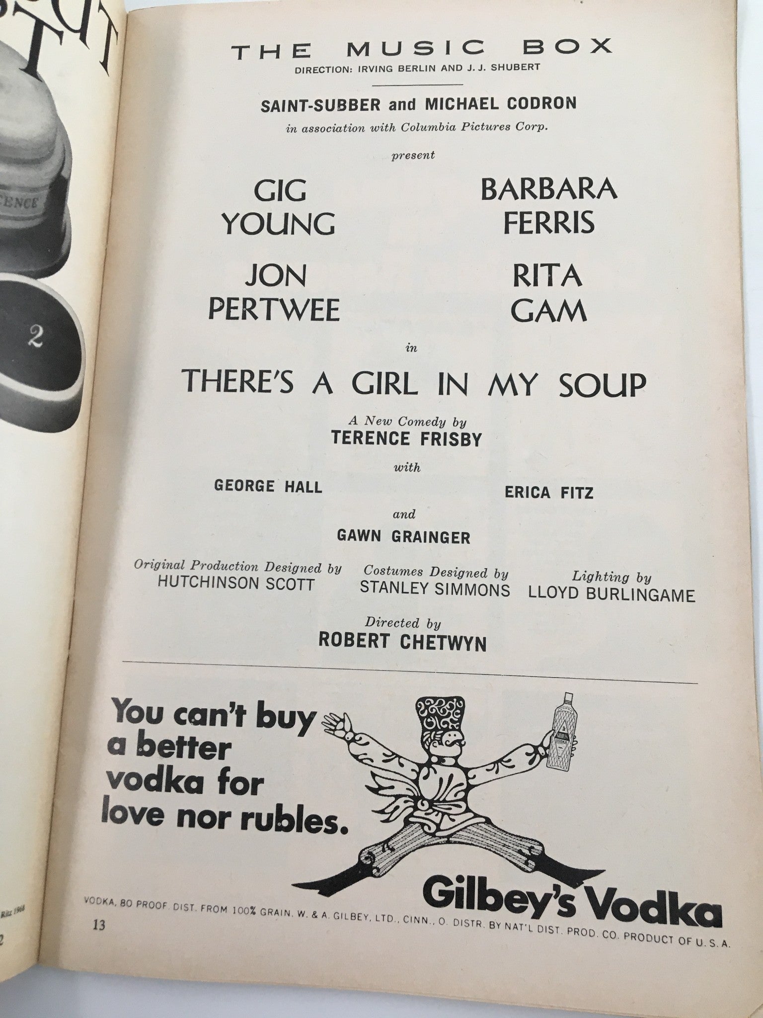 1968 Playbill The Music Box Gig Young in There's A Girl In My Soup