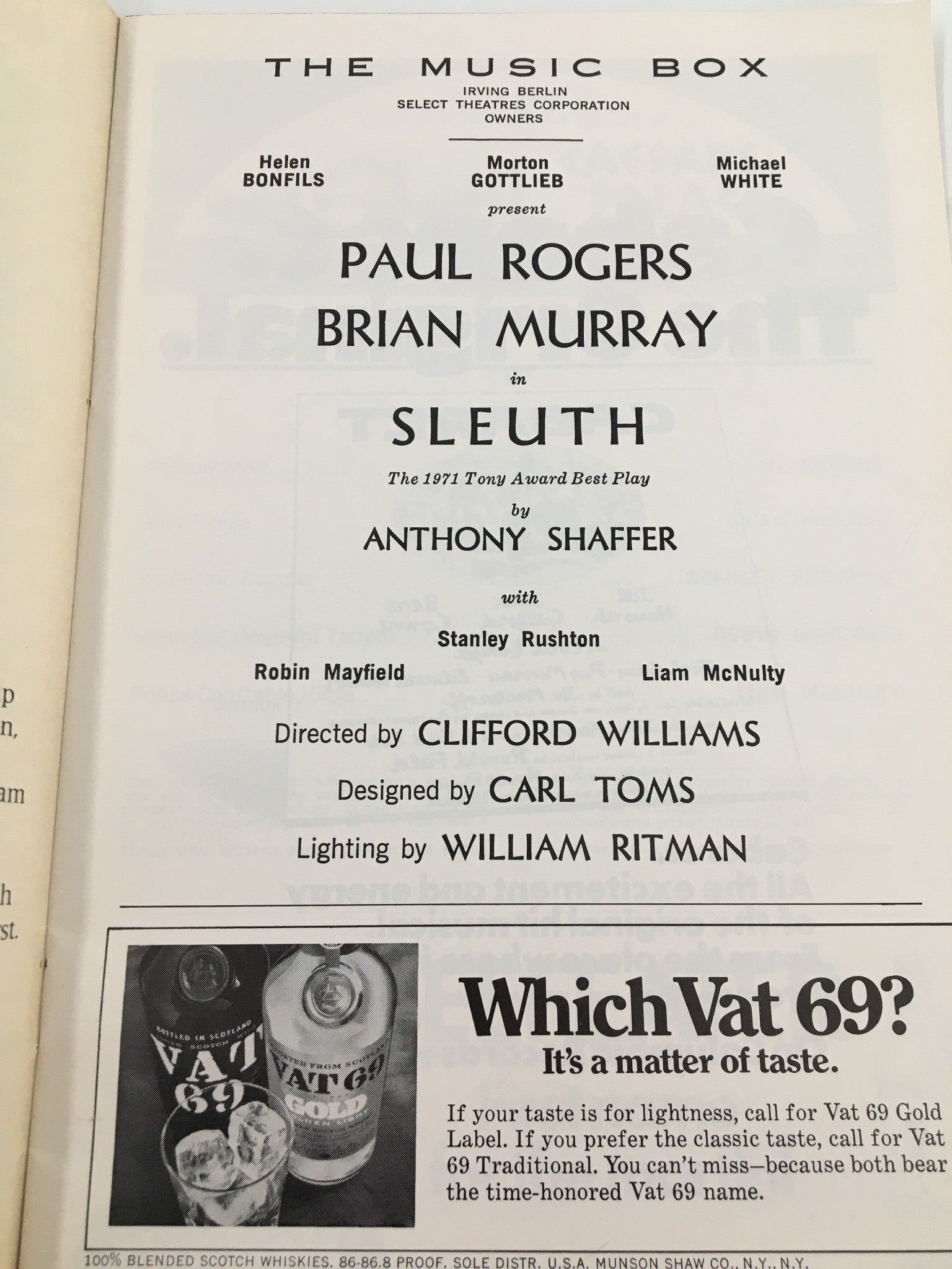 1972 Playbill The Music Box Paul Rogers, Brian Murray in Sleuth