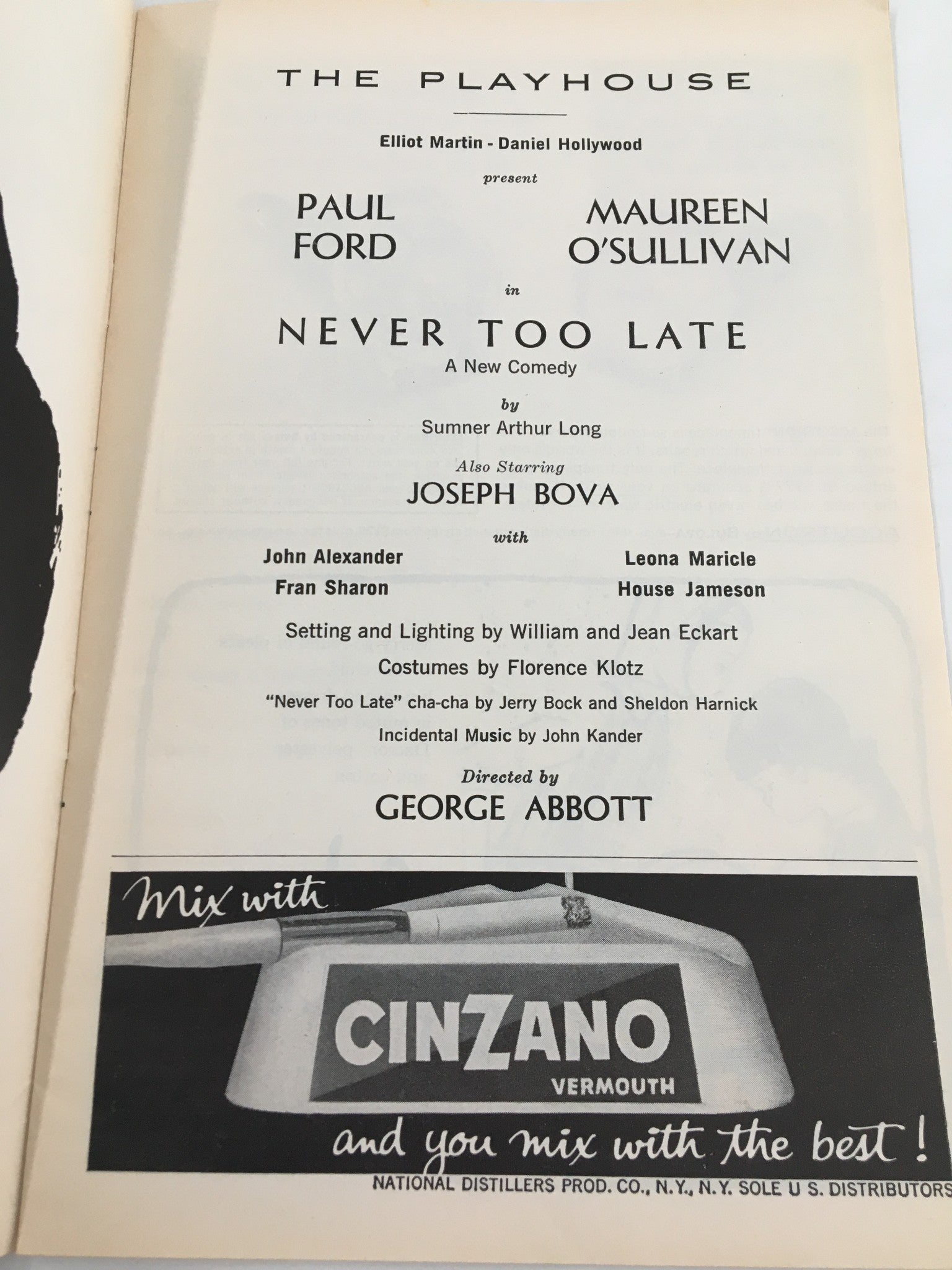 1963 Playbill The Playhouse Paul Ford, Maureen O'Sullivan in Never Too Late