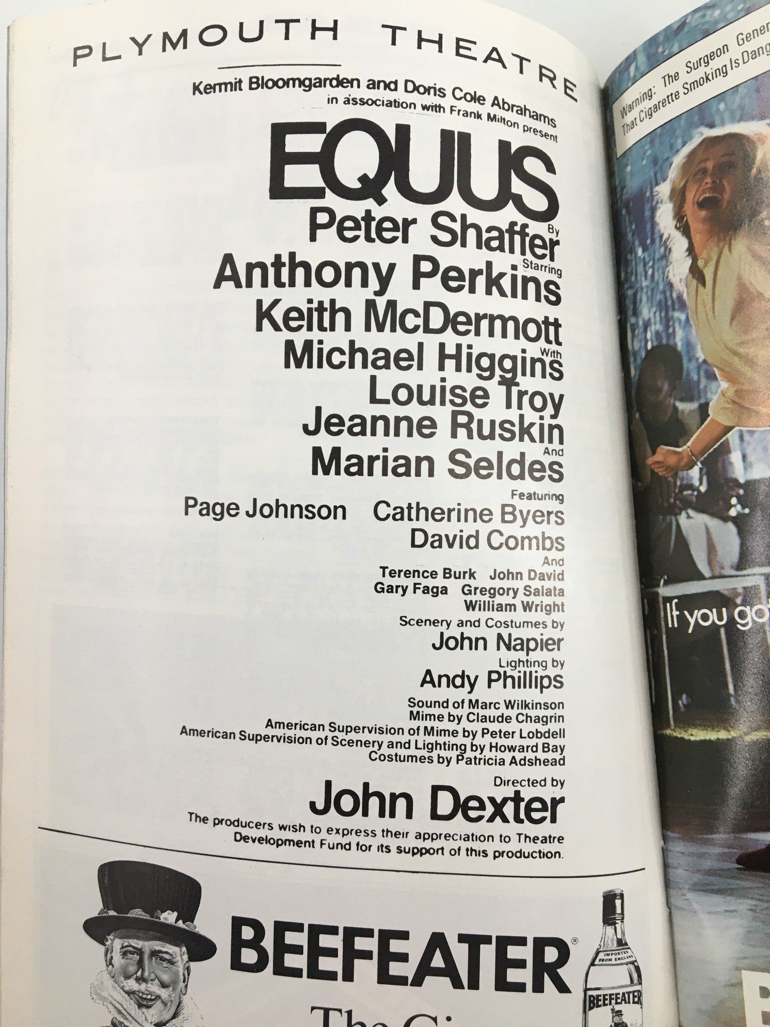 1976 Playbill Plymouth Theatre Anthony Perkins, Keith McDermott in Equus