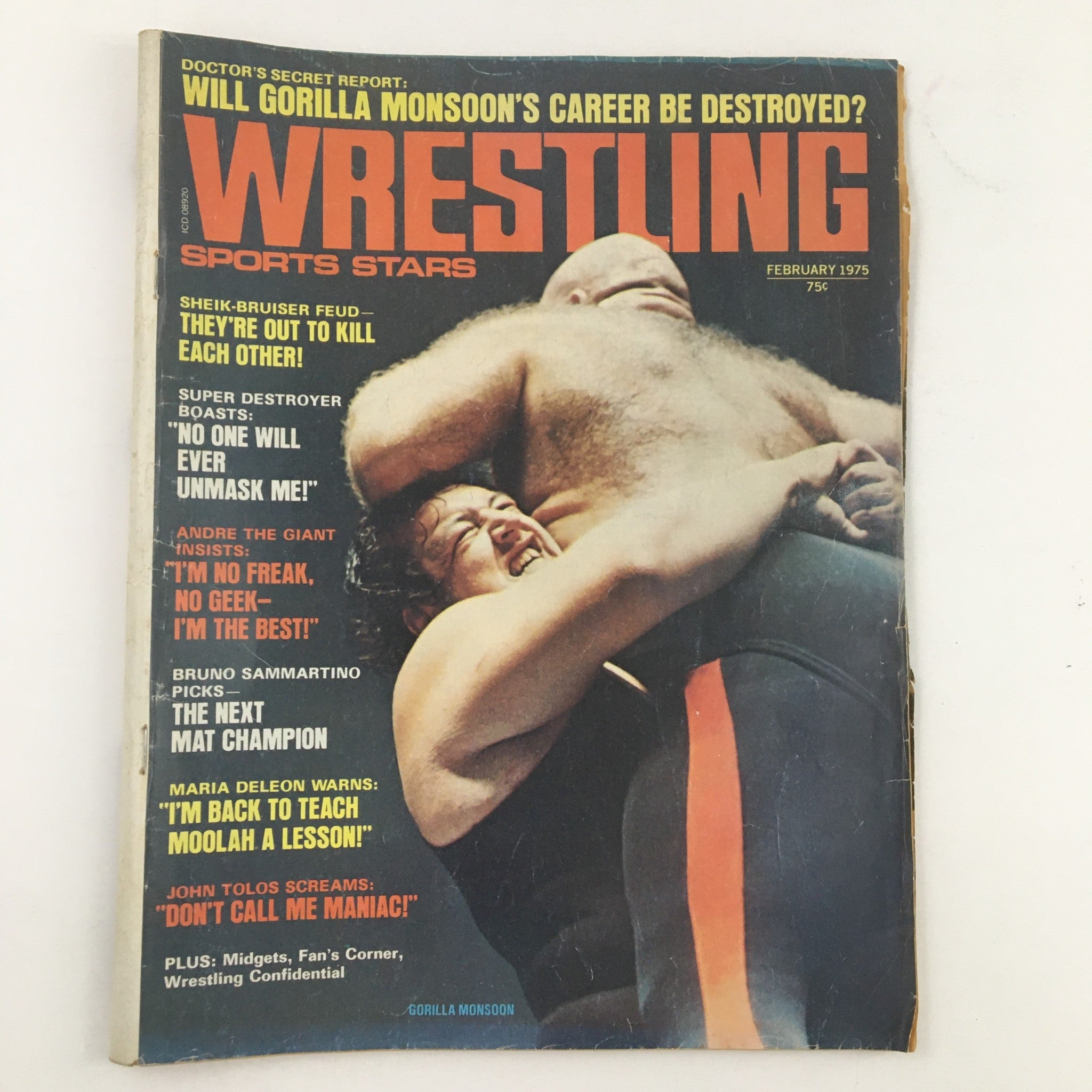 Wrestling Sports Stars Magazine February 1975 Gorilla Moonson, Bruno Sammartino