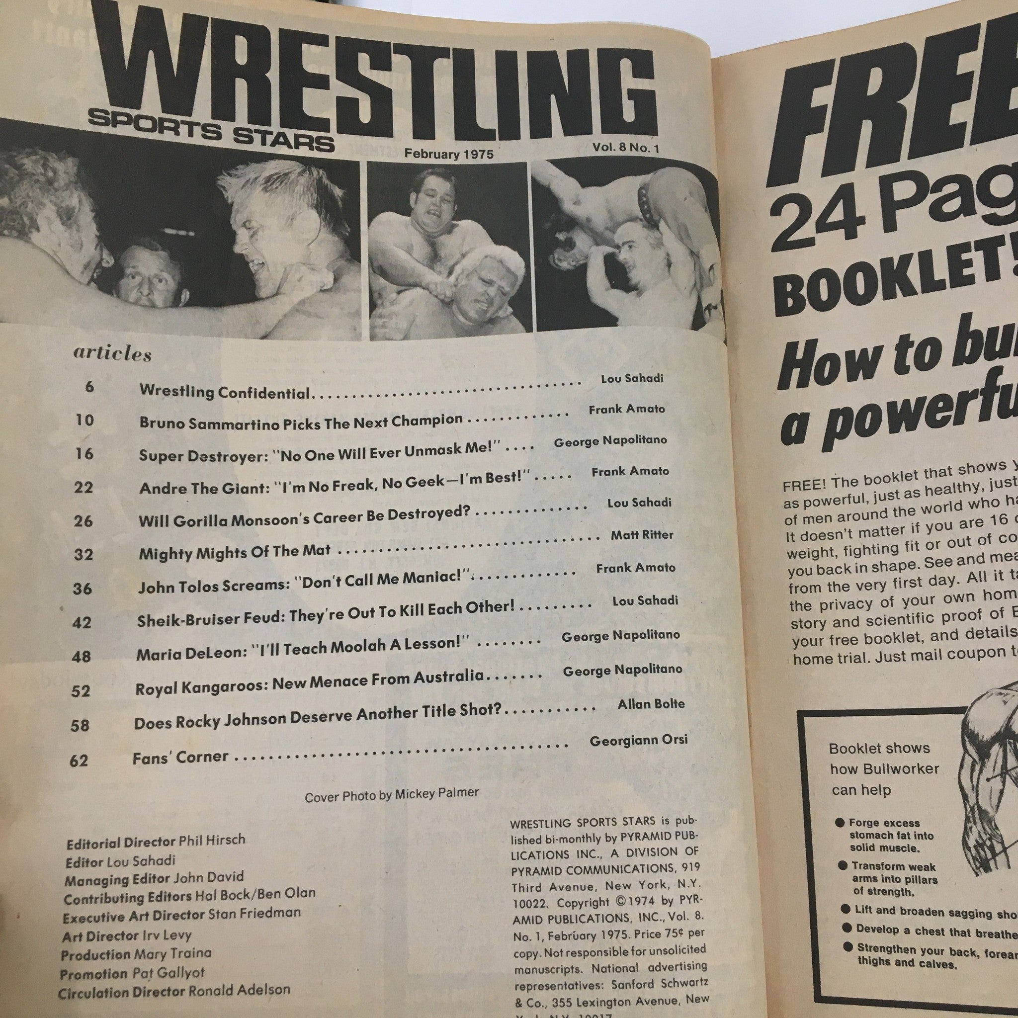 Wrestling Sports Stars Magazine February 1975 Gorilla Moonson, Bruno Sammartino