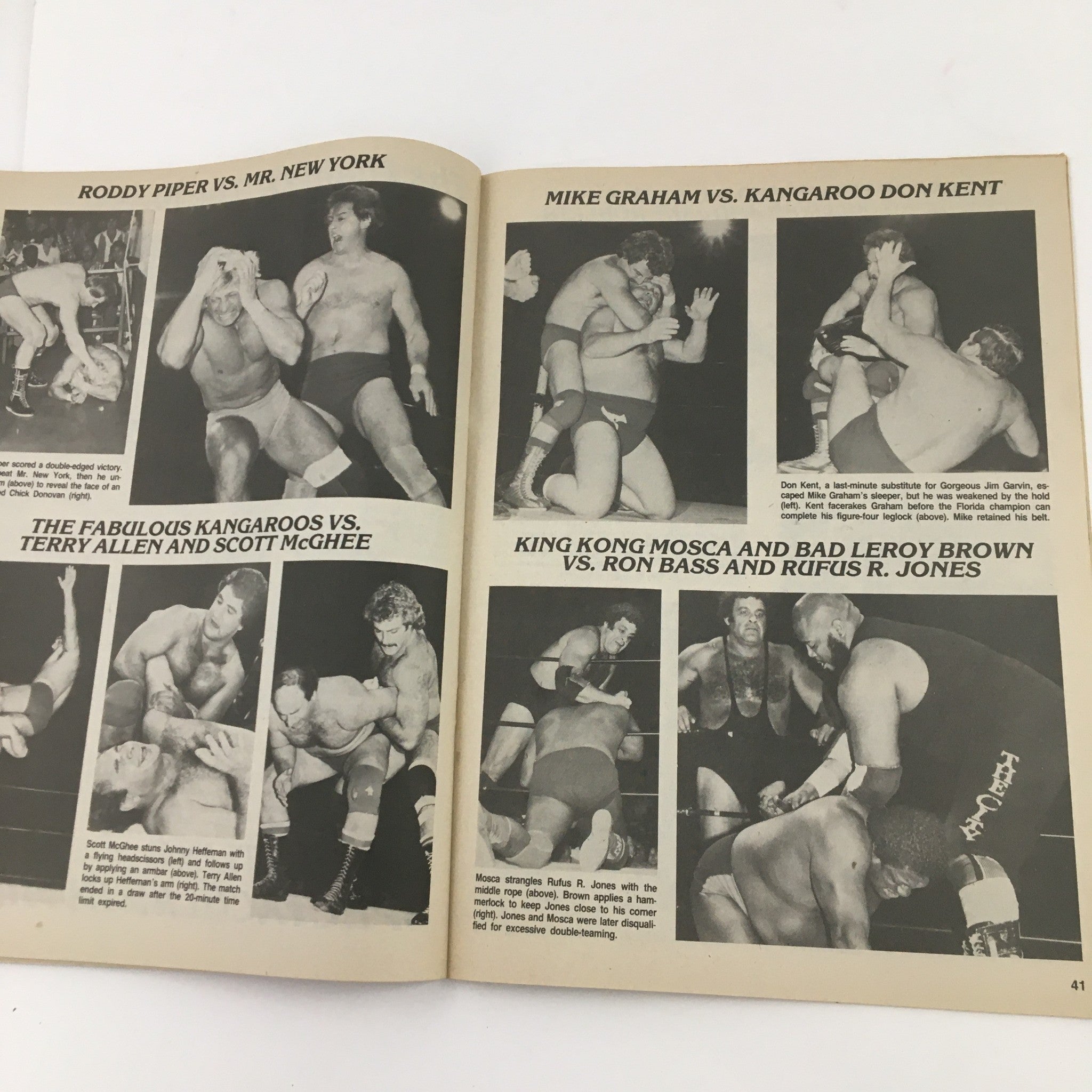 Sports Review Wrestling Magazine Summer 1983 featuring images of wrestling matches including Roddy Piper versus Mr. New York and Mike Graham versus Kangaroo Don Kent.