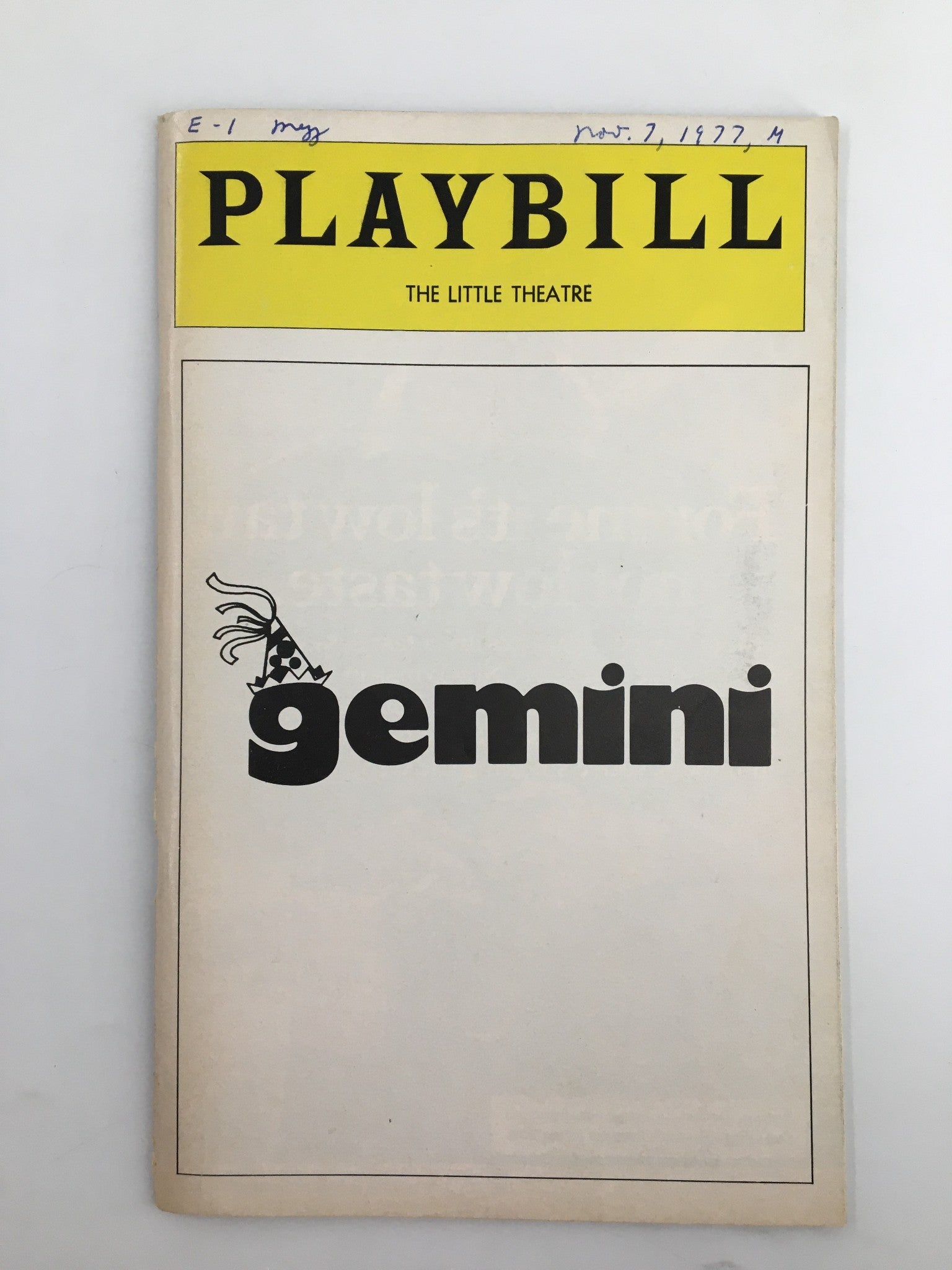 1977 Playbill The Little Theatre Danny Aiello, Reed Birney in Gemini