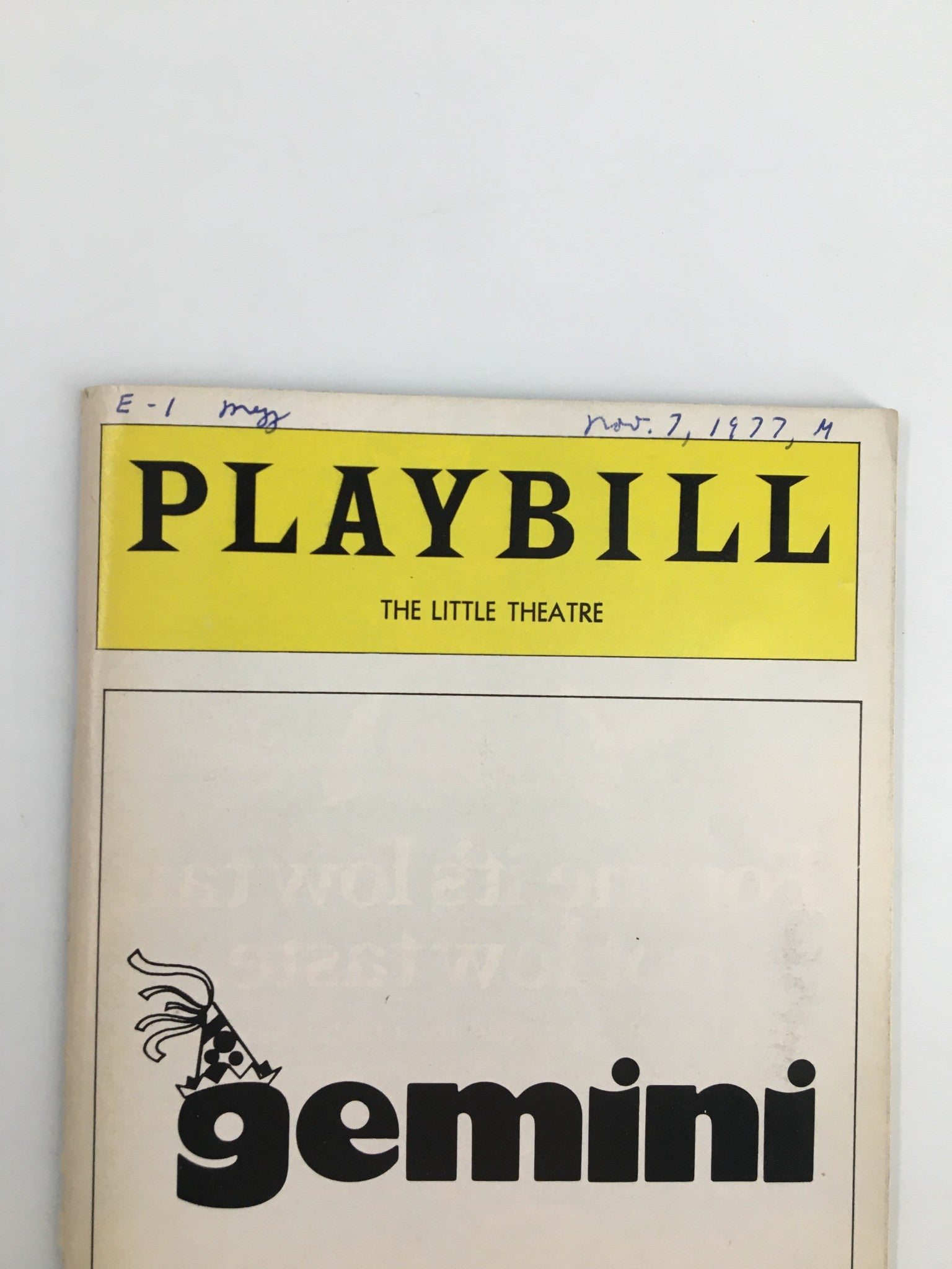 1977 Playbill The Little Theatre Danny Aiello, Reed Birney in Gemini