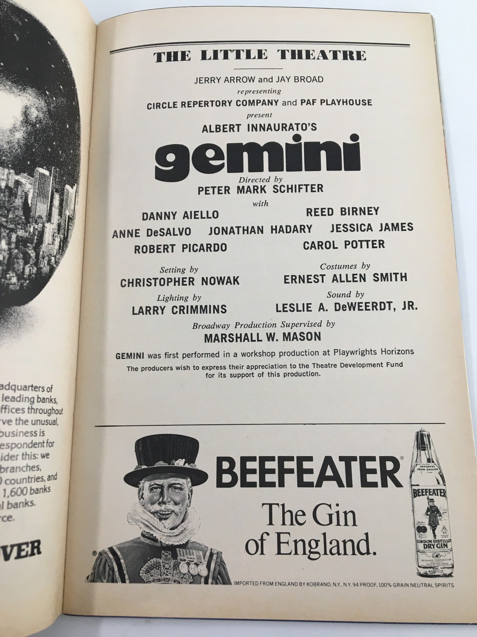 1977 Playbill The Little Theatre Danny Aiello, Reed Birney in Gemini