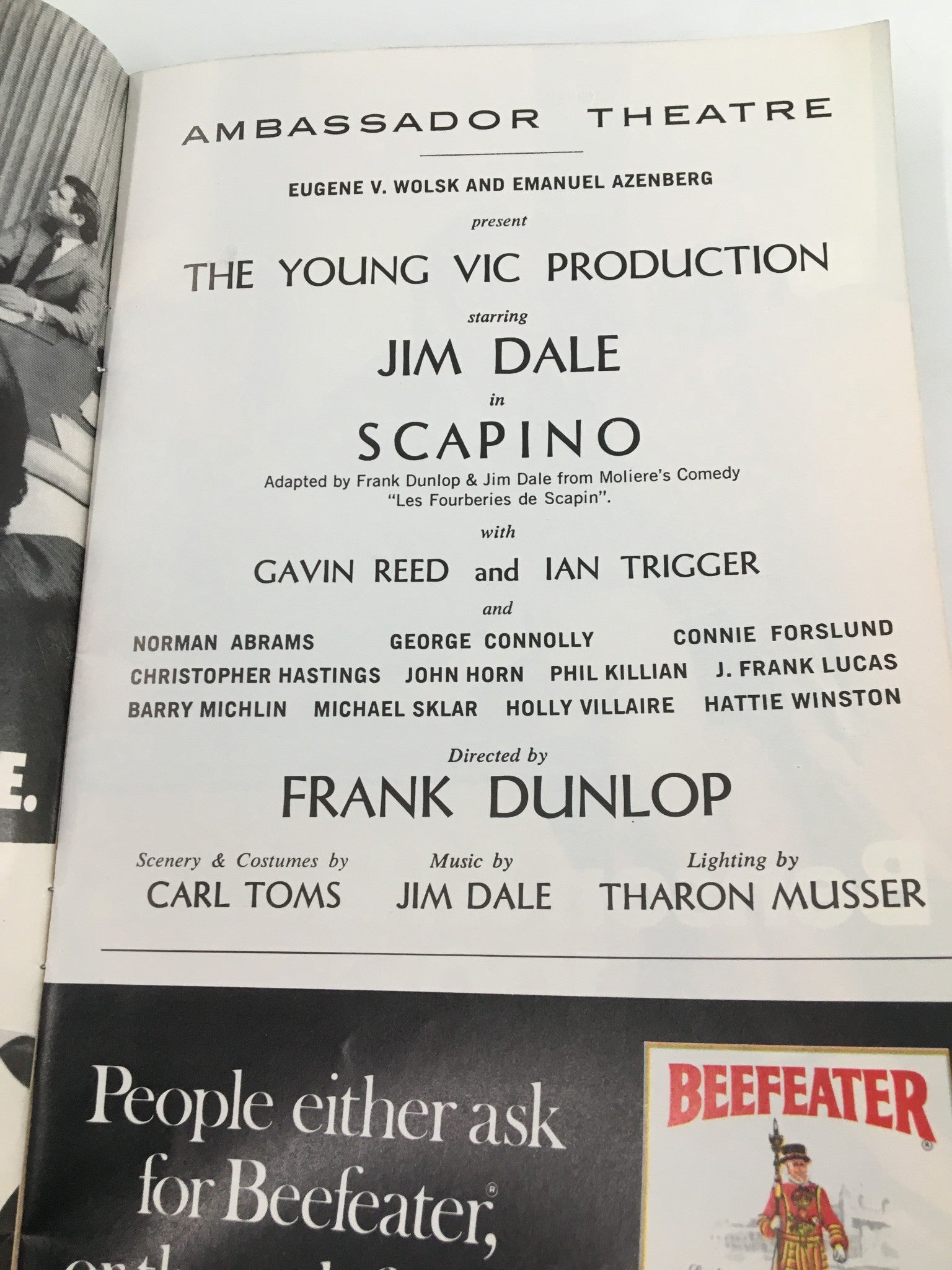 1974 Playbill Ambassador Theatre Jim Dale, Gavin Reed in Scapino