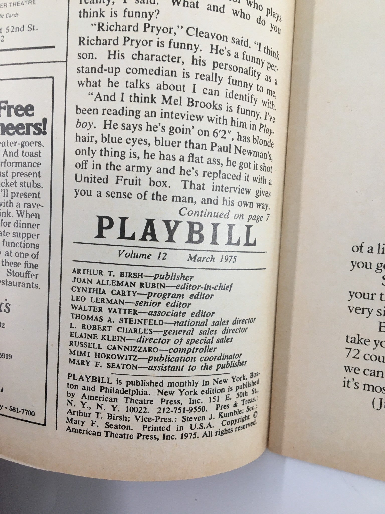 1975 Playbill Alvin Theatre John Cullum, Donna Theodore in Shenandoah