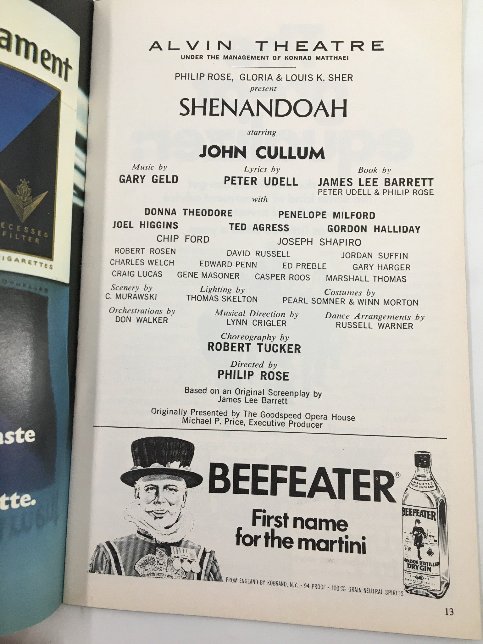 1975 Playbill Alvin Theatre John Cullum, Donna Theodore in Shenandoah