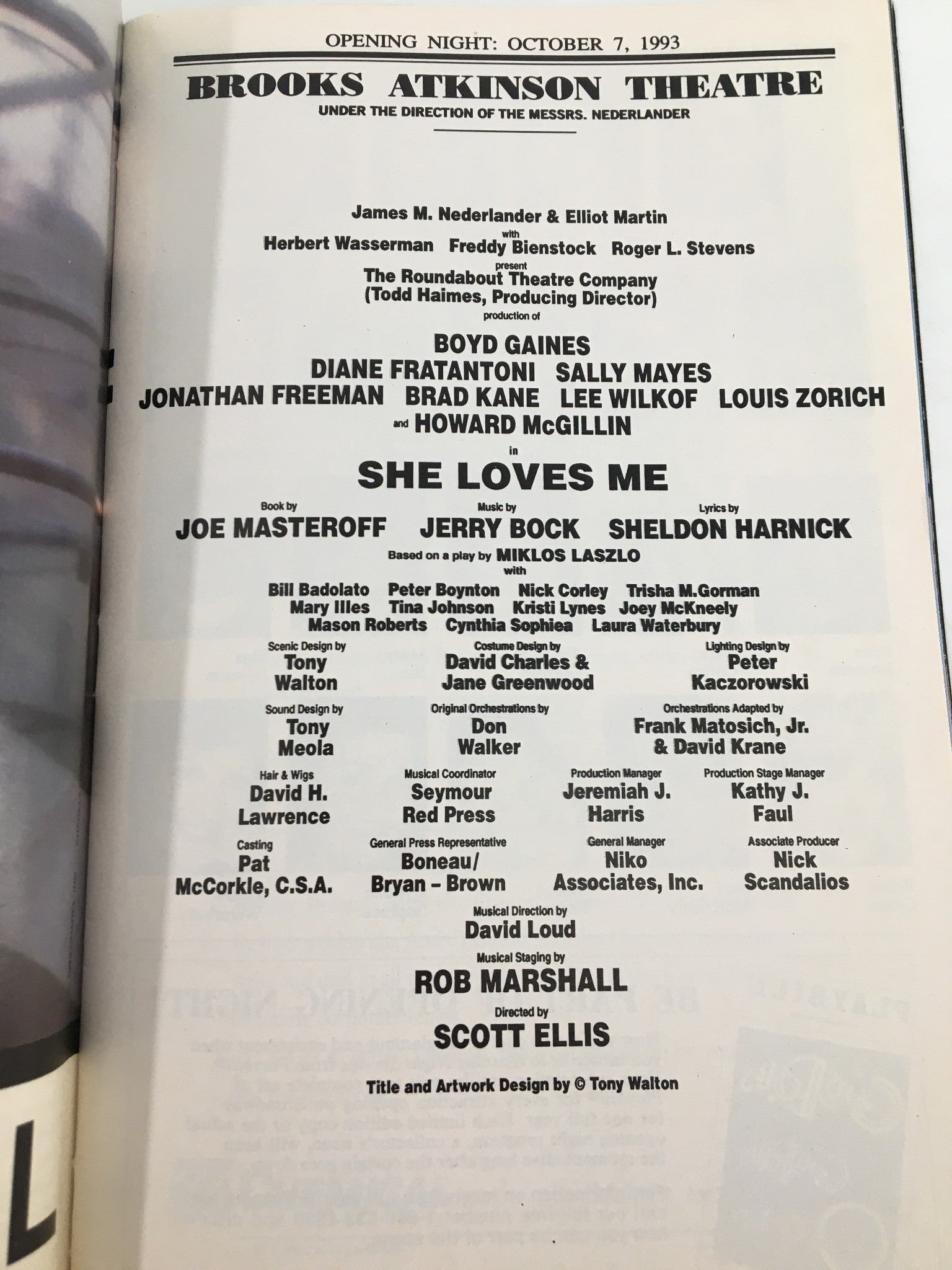 1993 Playbill Brooks Atkinson Theatre Boyd Gaines, Sally Mayes in She Loves Me