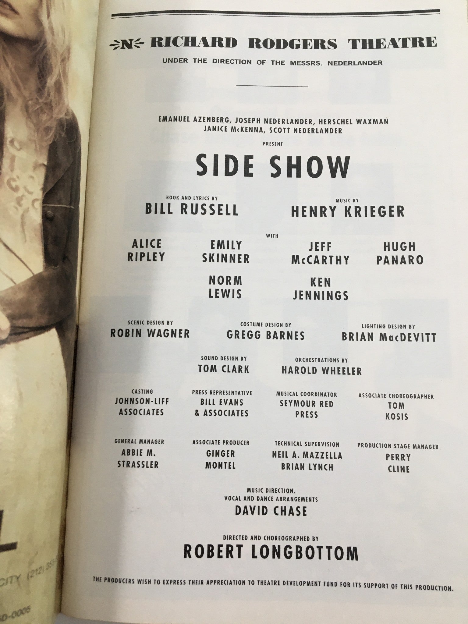 1998 Playbill Richard Rodgers Theatre Alice Ripley, Emily Skinner in Side Show