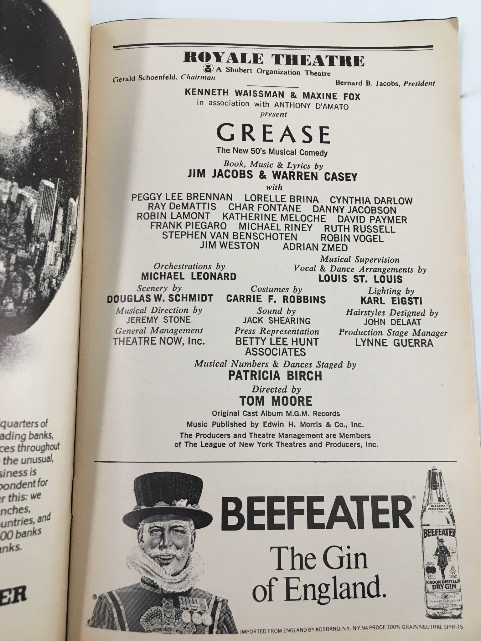 1977 Playbill Royale Theatre Peggy Lee Brennan, Lorelle Brina in Grease Musical