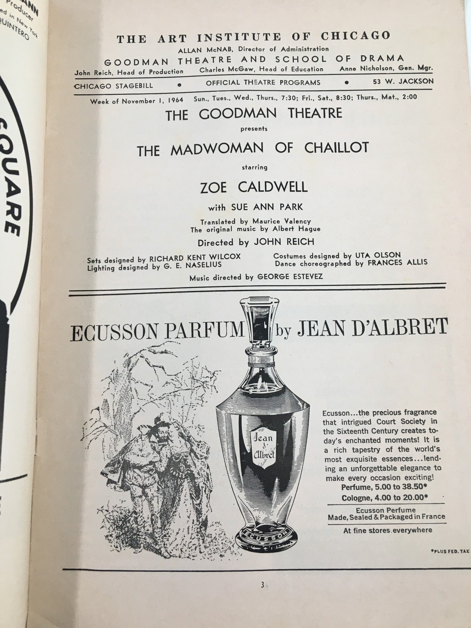 1964 Stagebill The Goodman Theatre Zoe Caldwell in The Madwoman of Chaillot