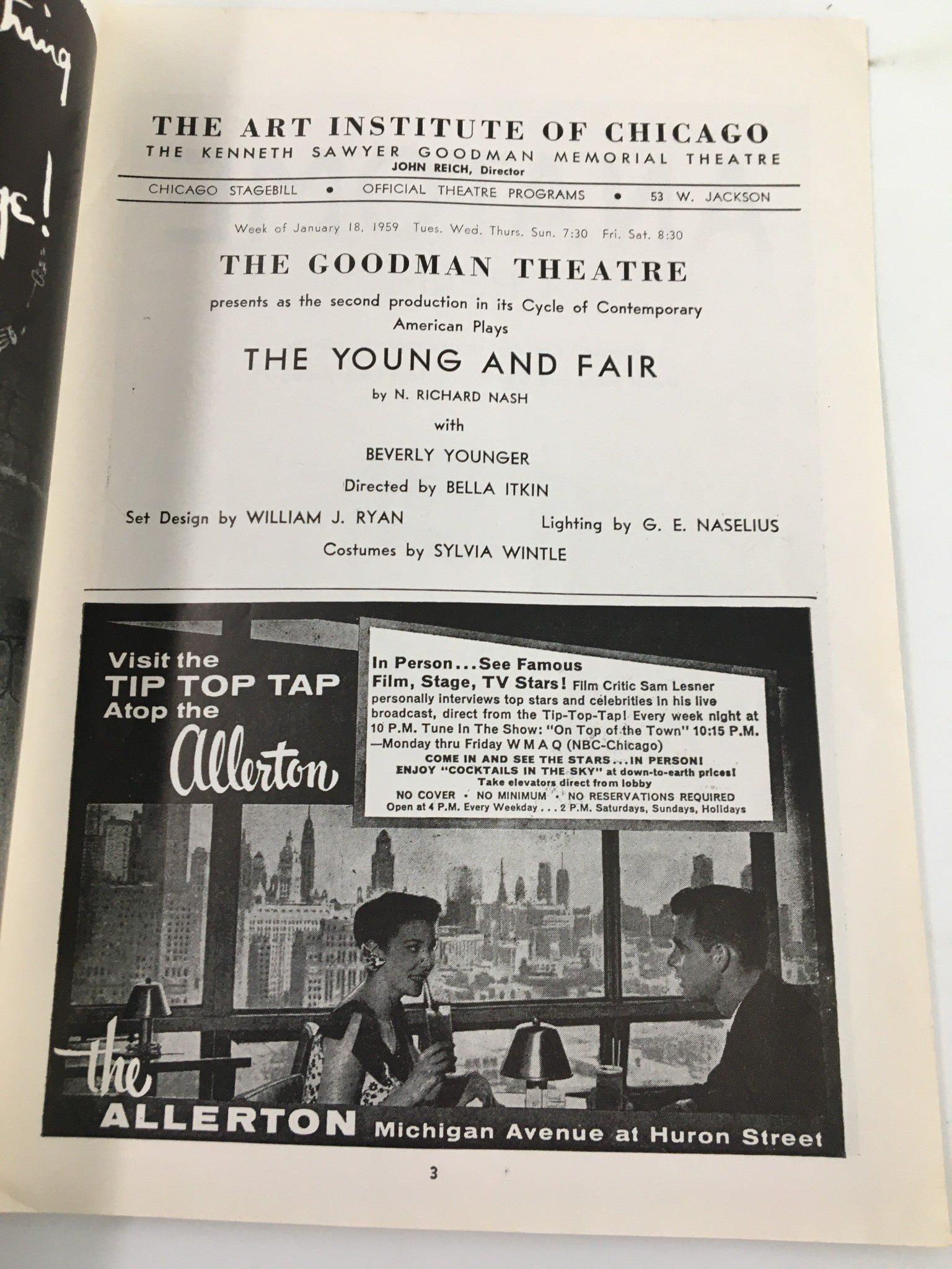 1959 Stagebill The Goodman Theatre The Young and Fair by N. Richard Nash