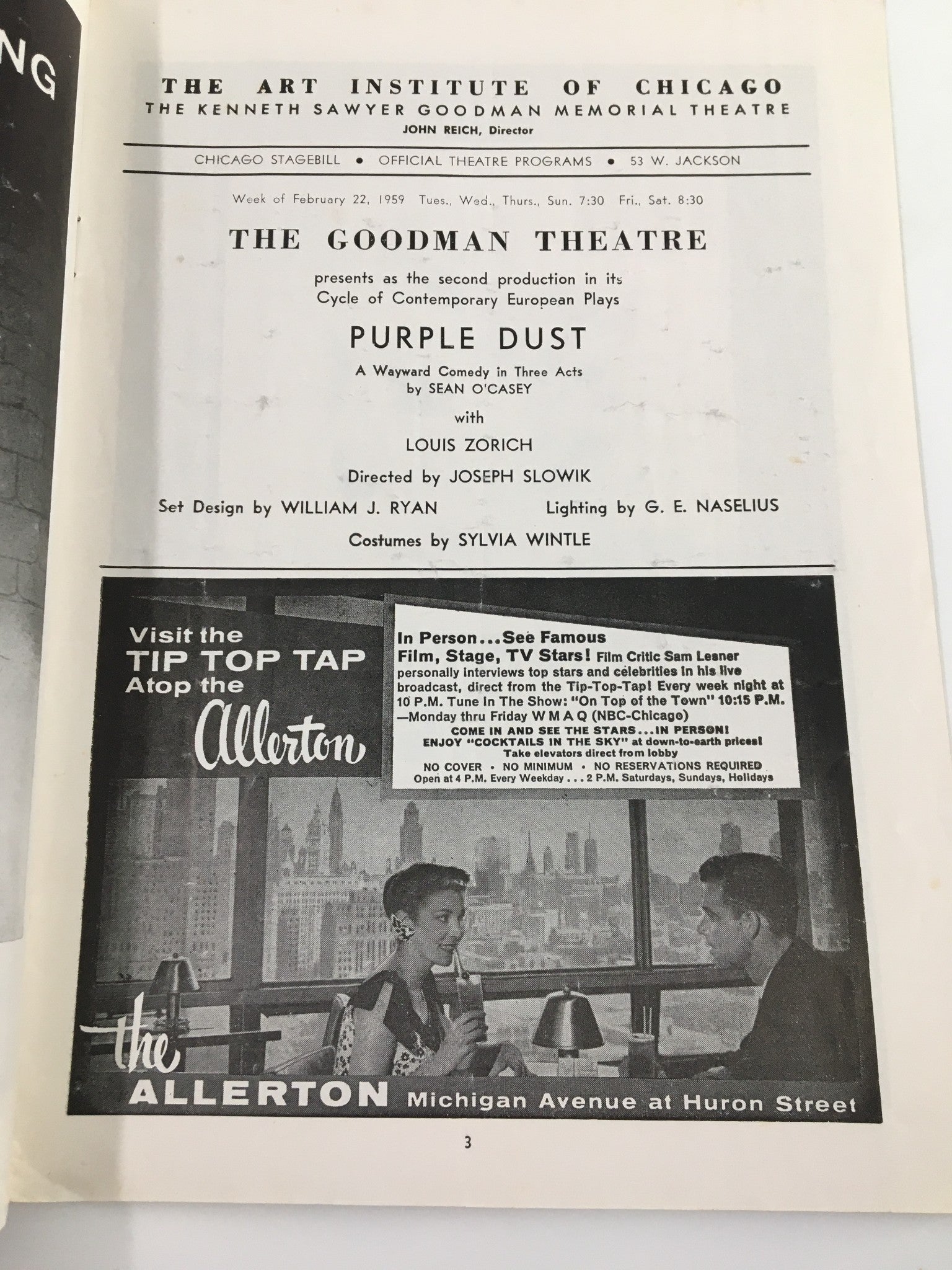 1959 Stagebill The Goodman Theatre Purple Dust A Wayward Comedy by Sean O'Casey