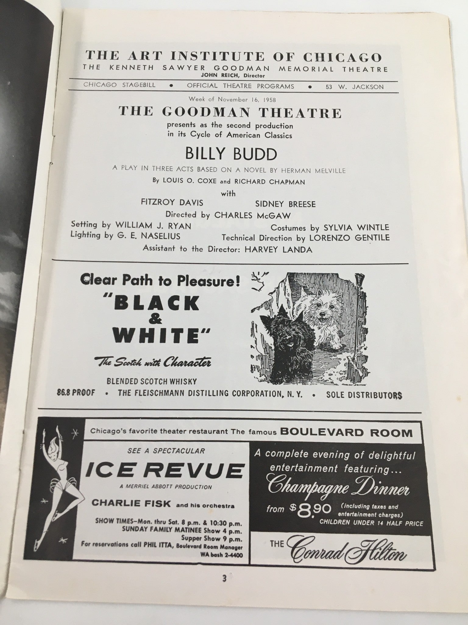 1958 Stagebill Goodman Memorial Theatre Fitzroy Davis in Billy Budd