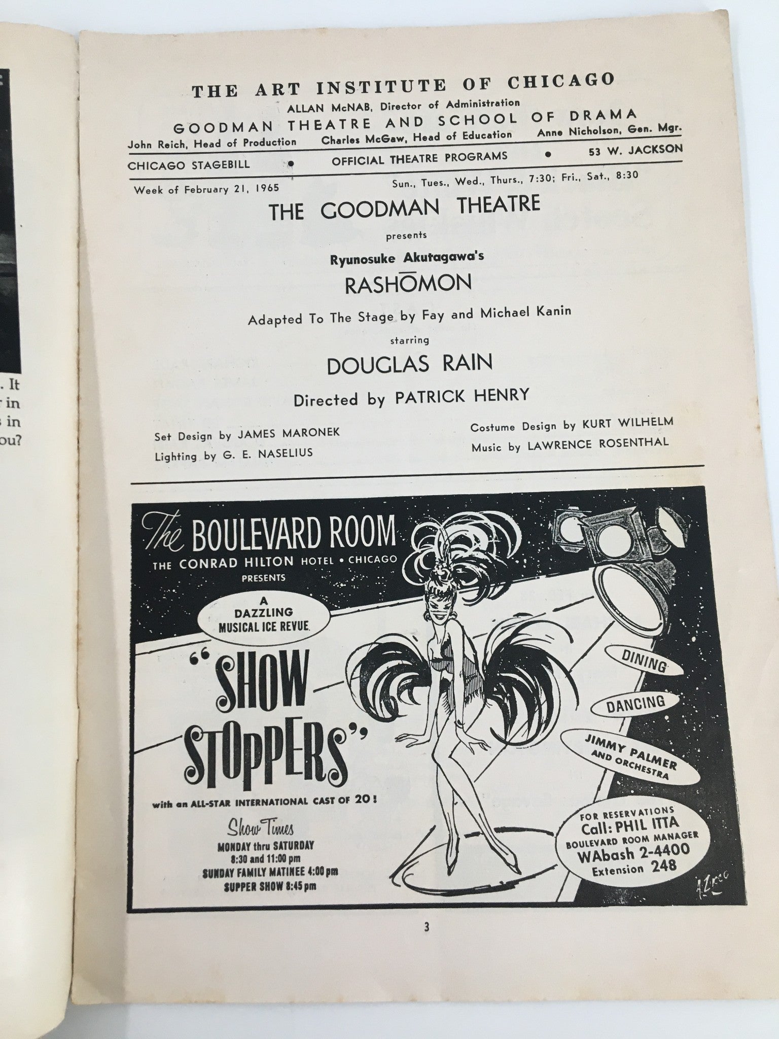 1965 Stagebill Goodman Memorial Theatre Douglas Rain in Rashomon