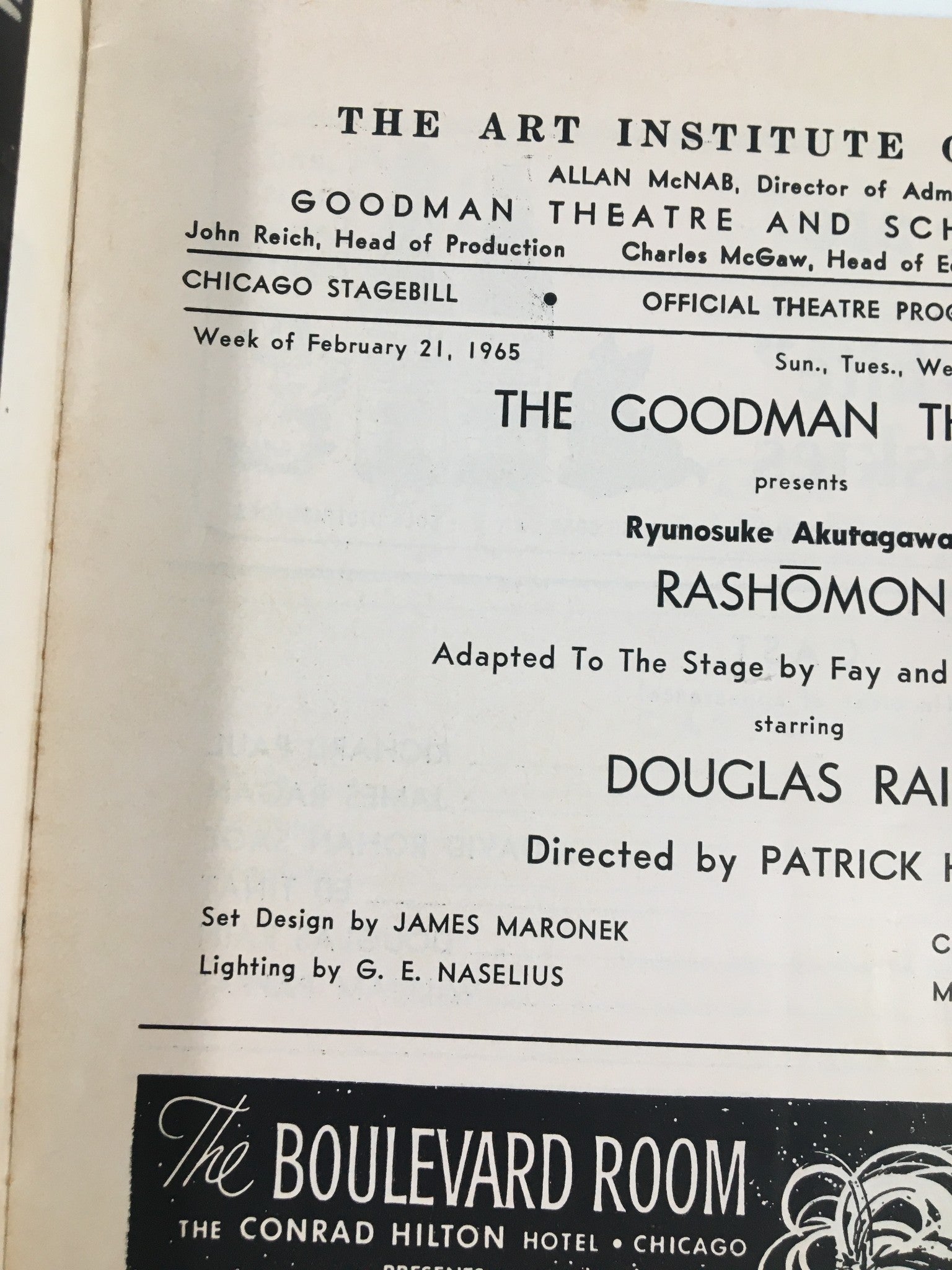 1965 Stagebill Goodman Memorial Theatre Douglas Rain in Rashomon