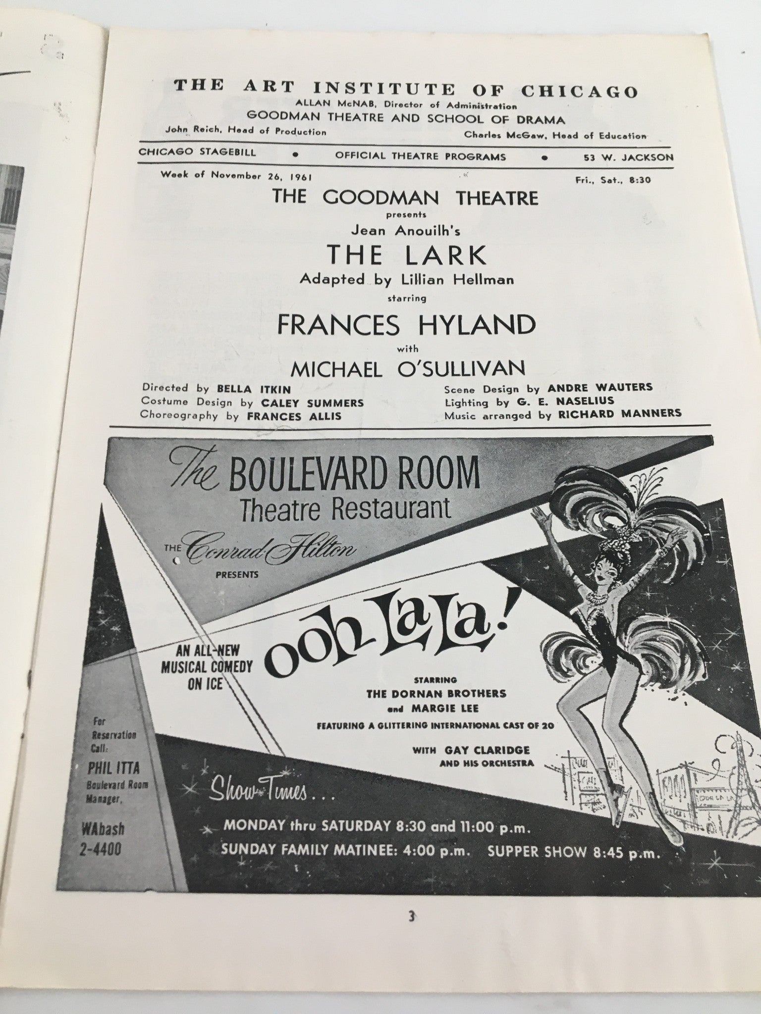 1961 Stagebill Goodman Memorial Theatre Frances Hyland in The Lark