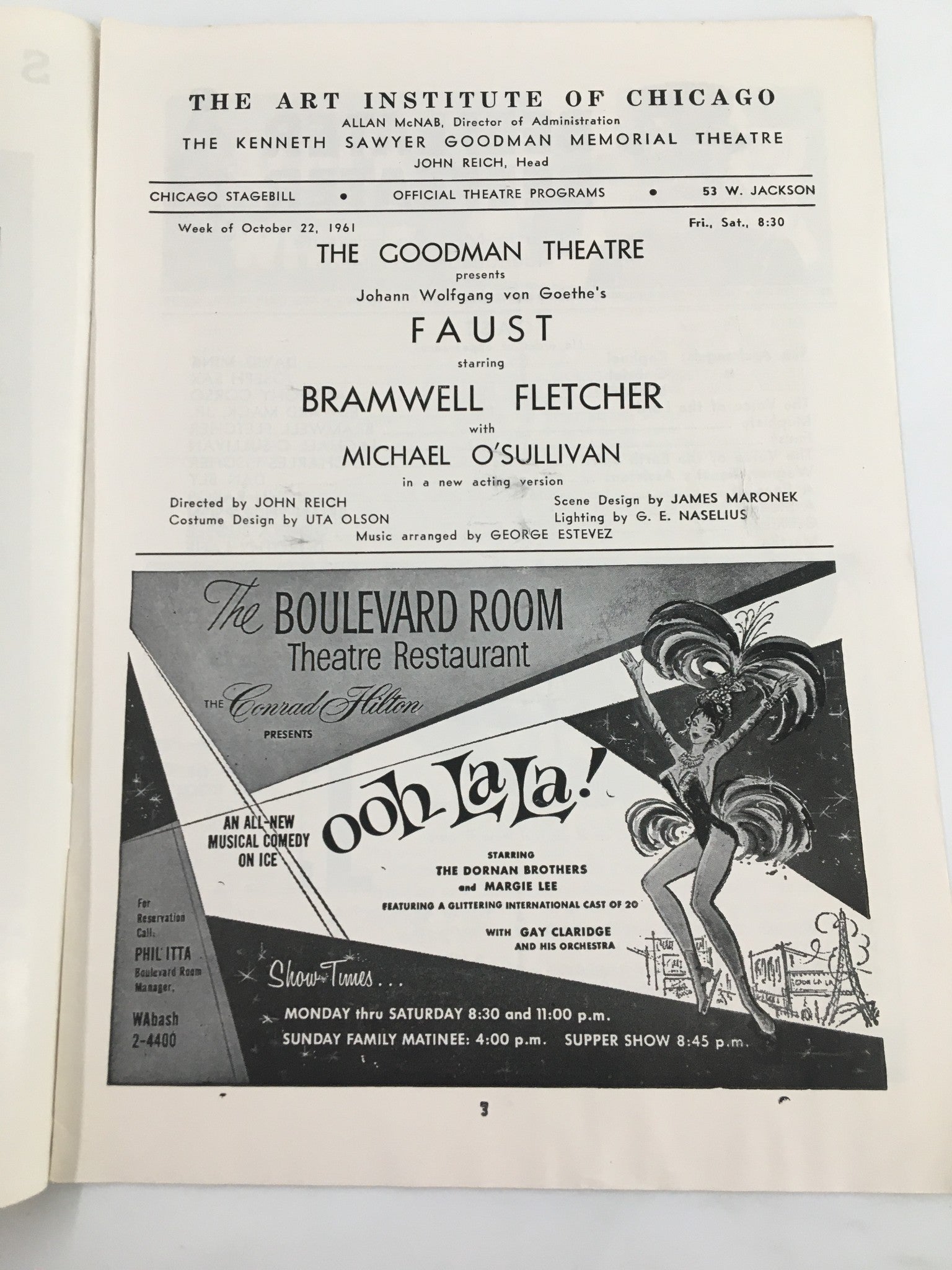 1961 Stagebill Goodman Theatre Bramwell Fletcher, Michael O'Sullivan in Faust