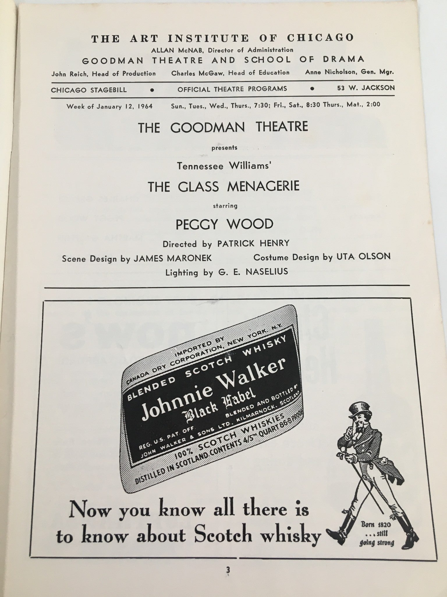 1964 Stagebill The Goodman Theatre Peggy Wood in The Glass Menagerie