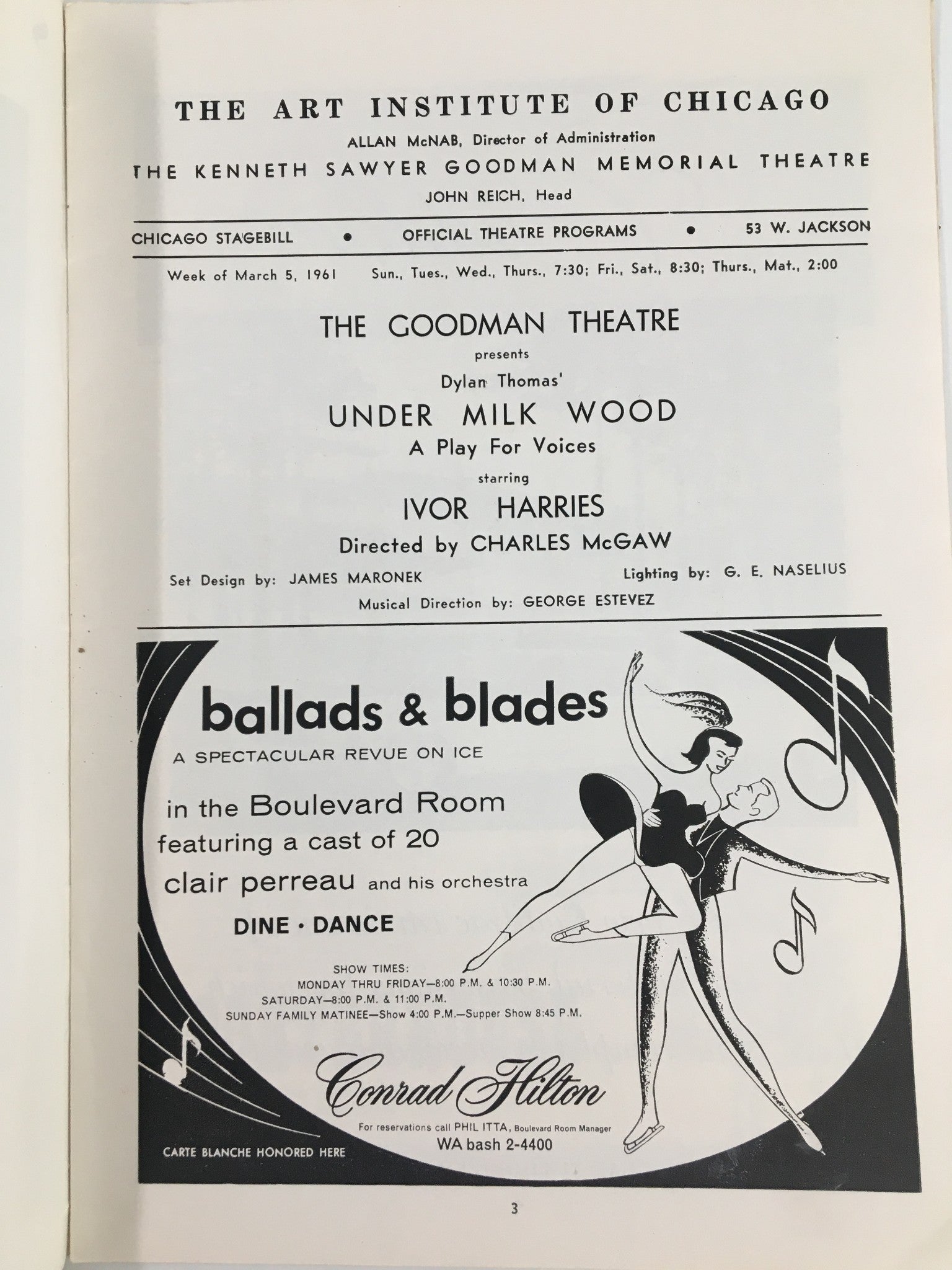 1961 Stagebill The Goodman Theatre Ivor Harries in Under Milk Wood