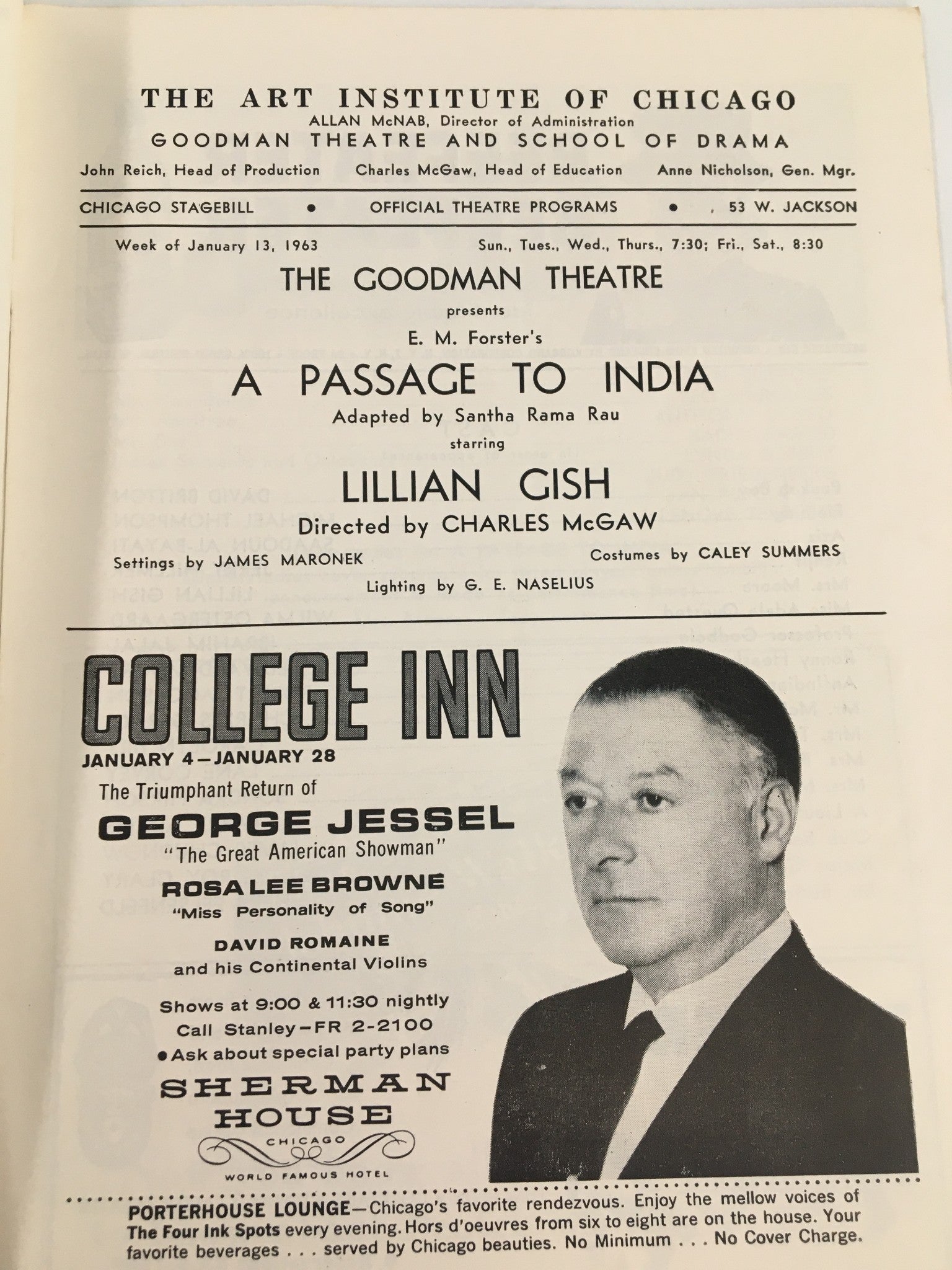 1963 Stagebill The Goodman Theatre Lillian Gish in A Passage To India