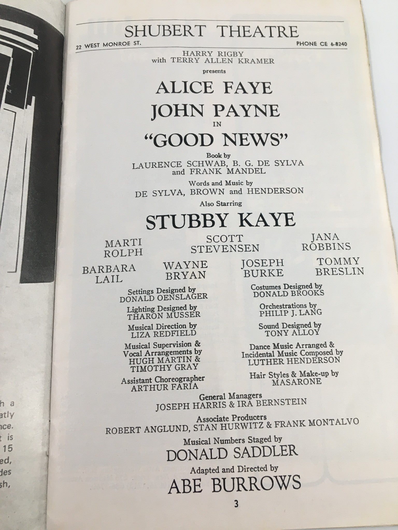 1974 Stagebill Shubert Theatre Alice Faye, John Payne in "Good News"