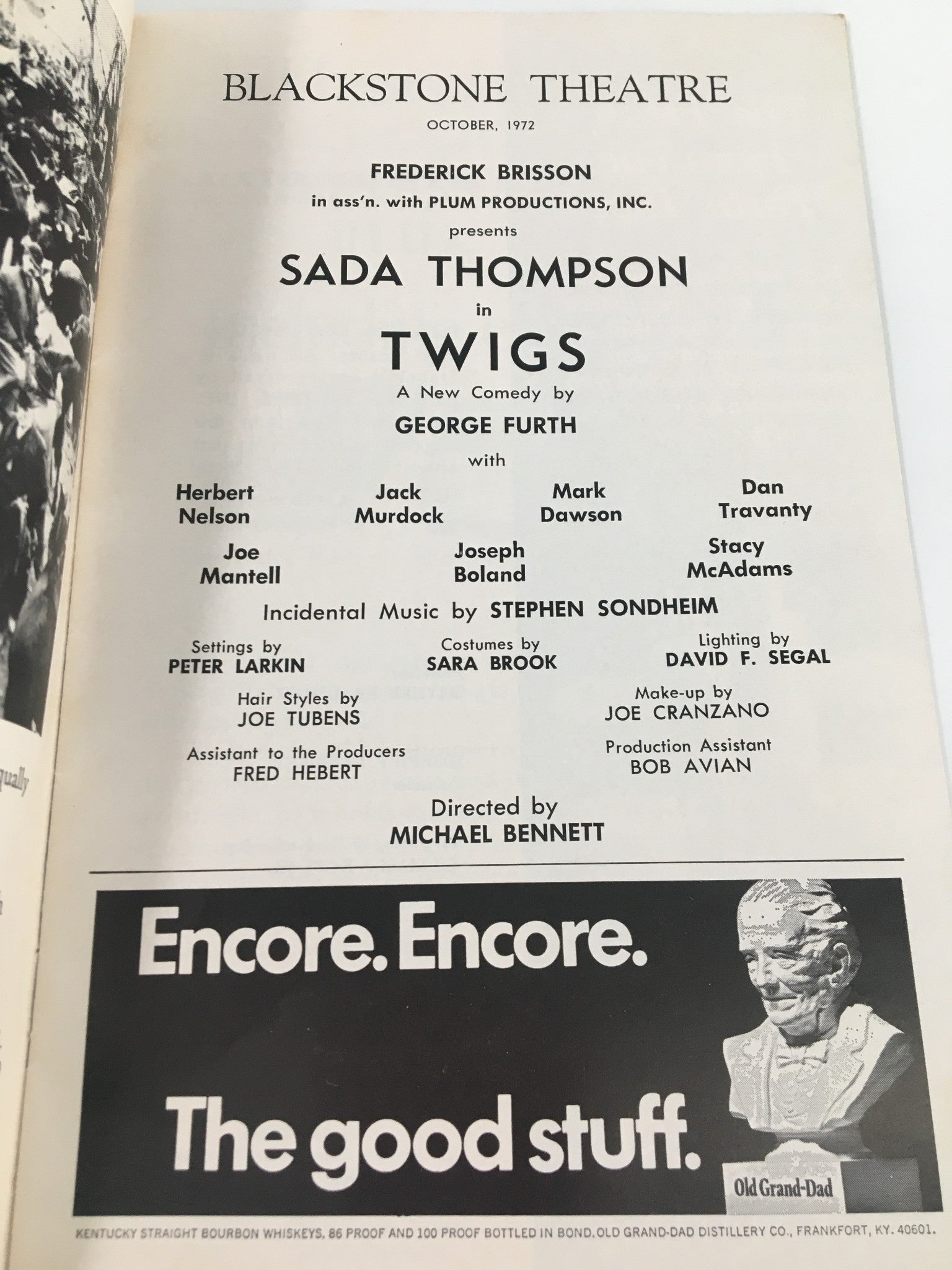 1972 Stagebill Blackstone Theatre Sada Thompson in Twigs by George Furth