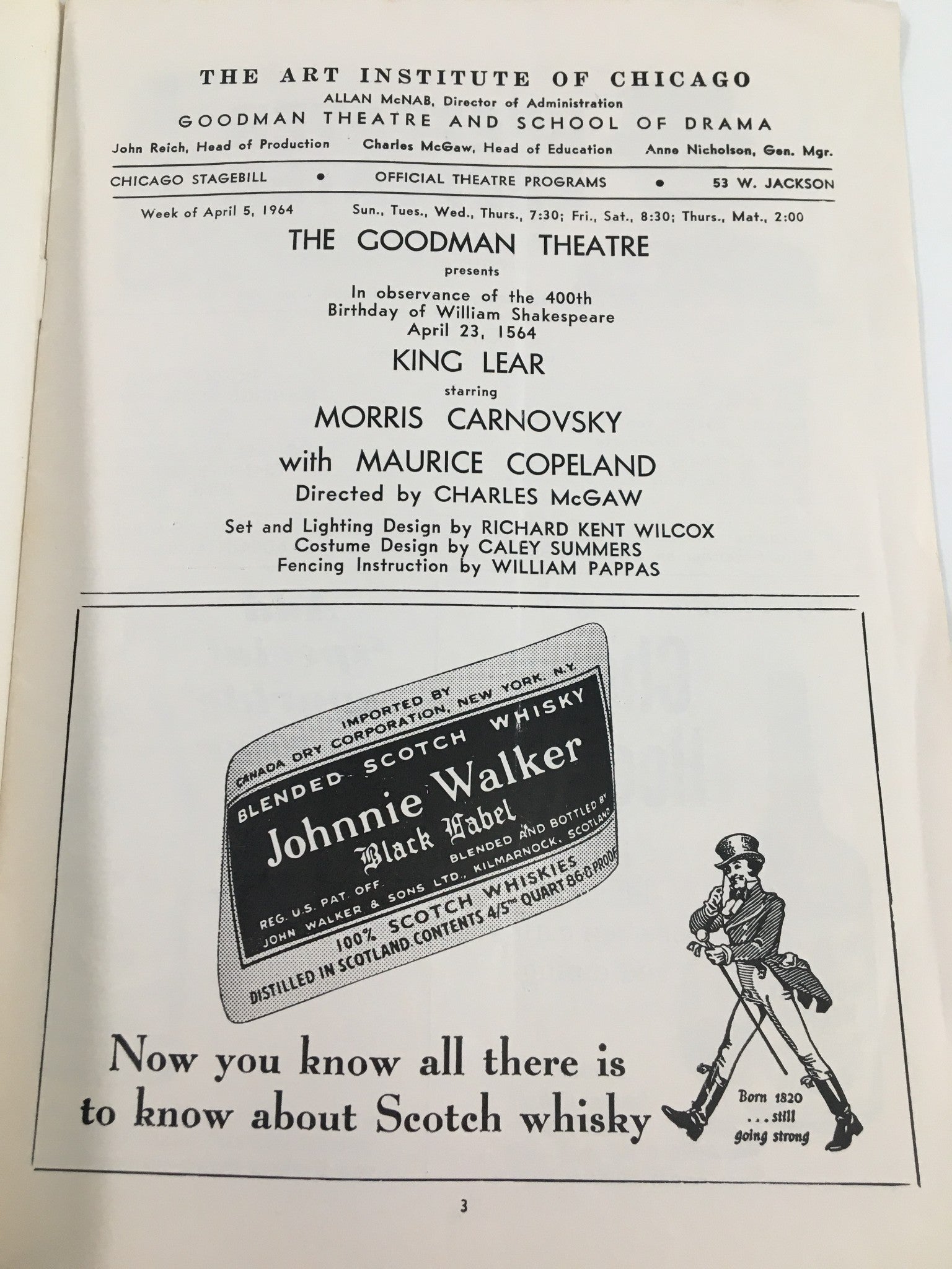 1964 Stagebill The Goodman Theatre King Lear The Many Faces of Shakespeare