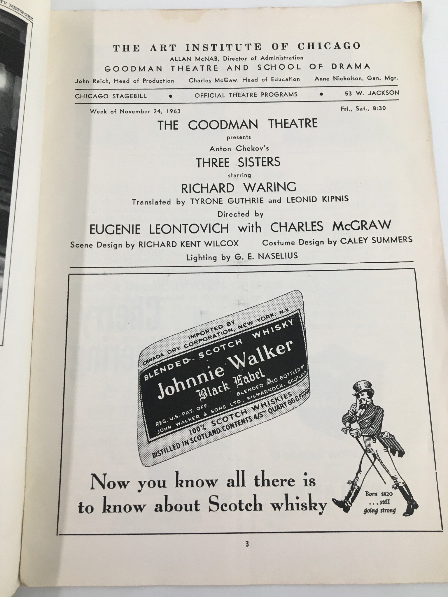 1963 Stagebill The Goodman Theatre Richard Waring in Three Sisters