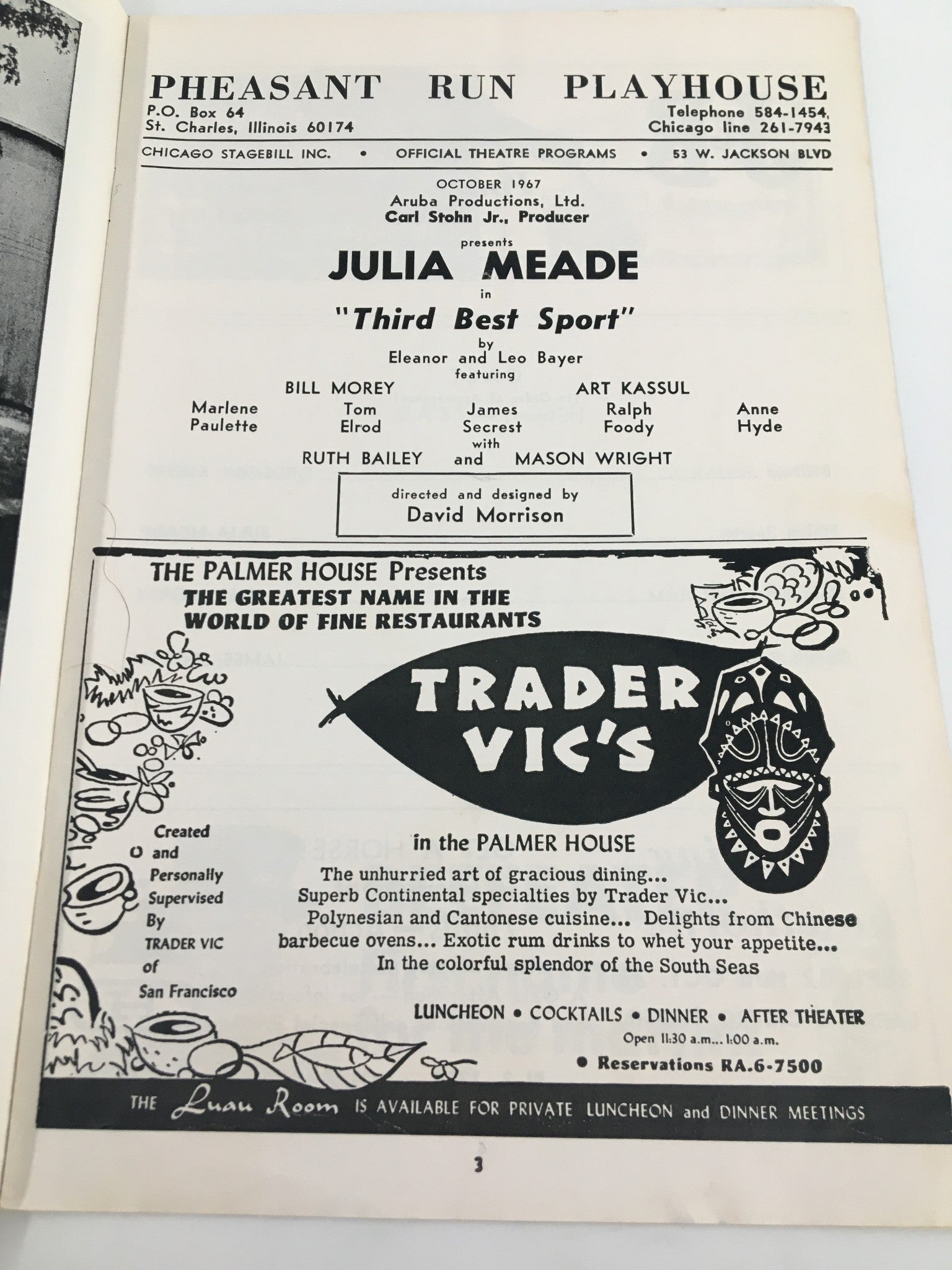 1967 Stagebill Pheasant Ruin Playhouse Julia Meade in 'Third Best Sport'