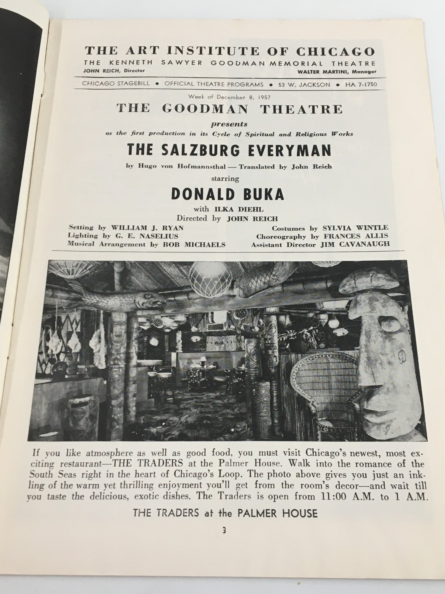 1957 Stagebill The Goodman Theatre Donald Buka in The Salzburg Everyman