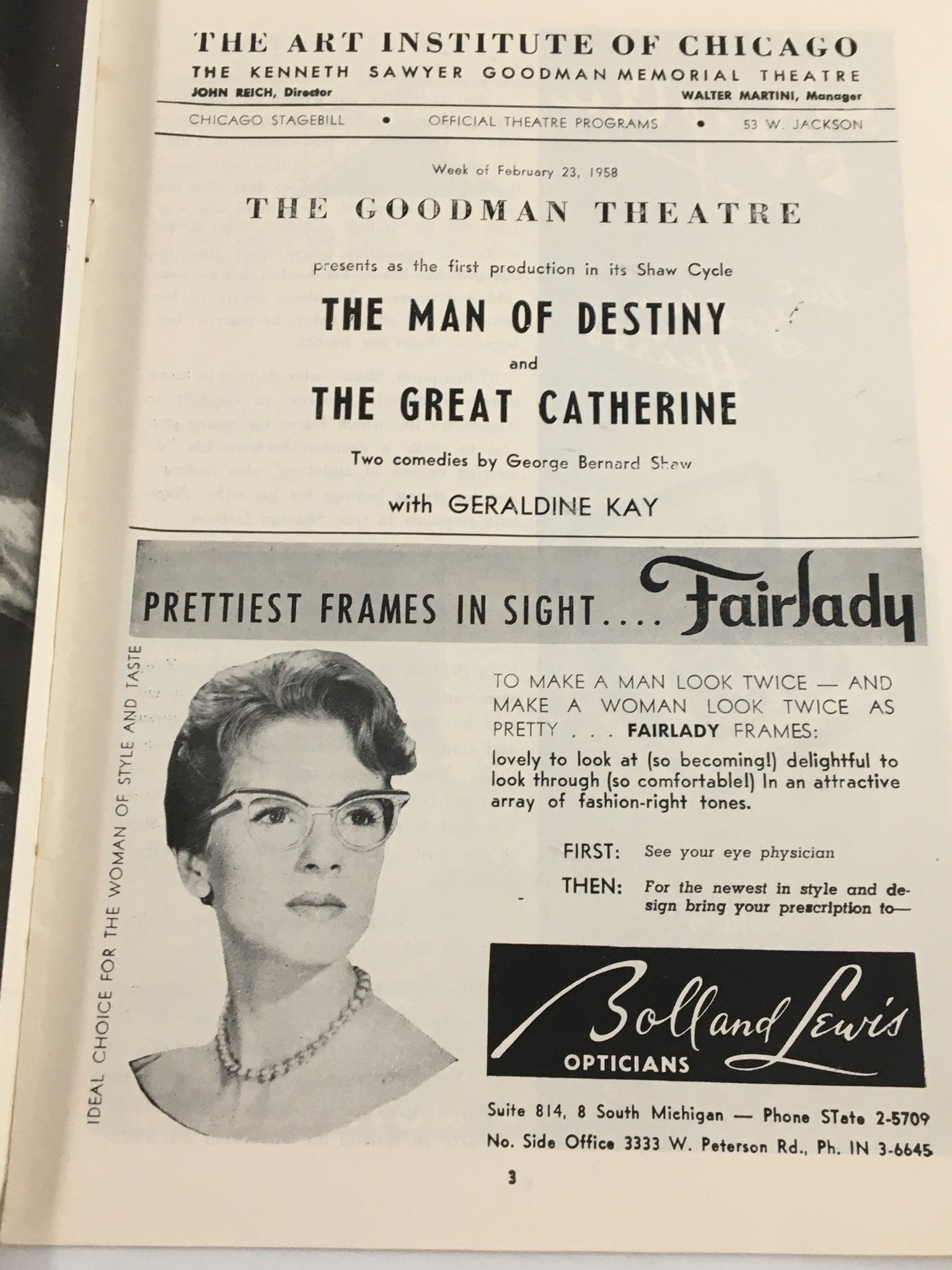 1958 Stagebill The Goodman Theatre The Man of Destiny & The Great Catherine