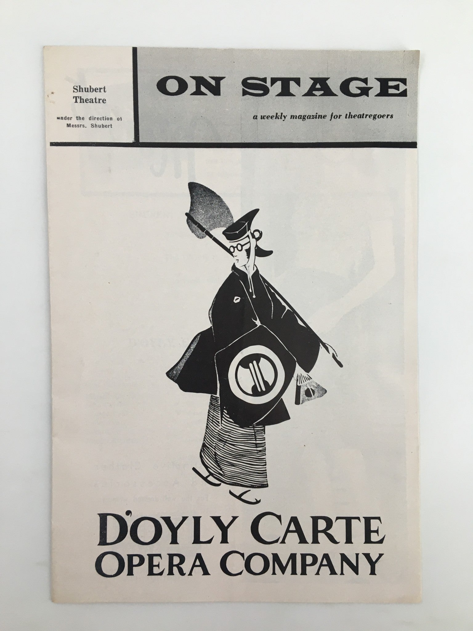 1948 On Stage Shubert Theatre program cover featuring the D'Oyly Carte Opera Company, showcasing a stylized illustration relevant to theatrical performances.