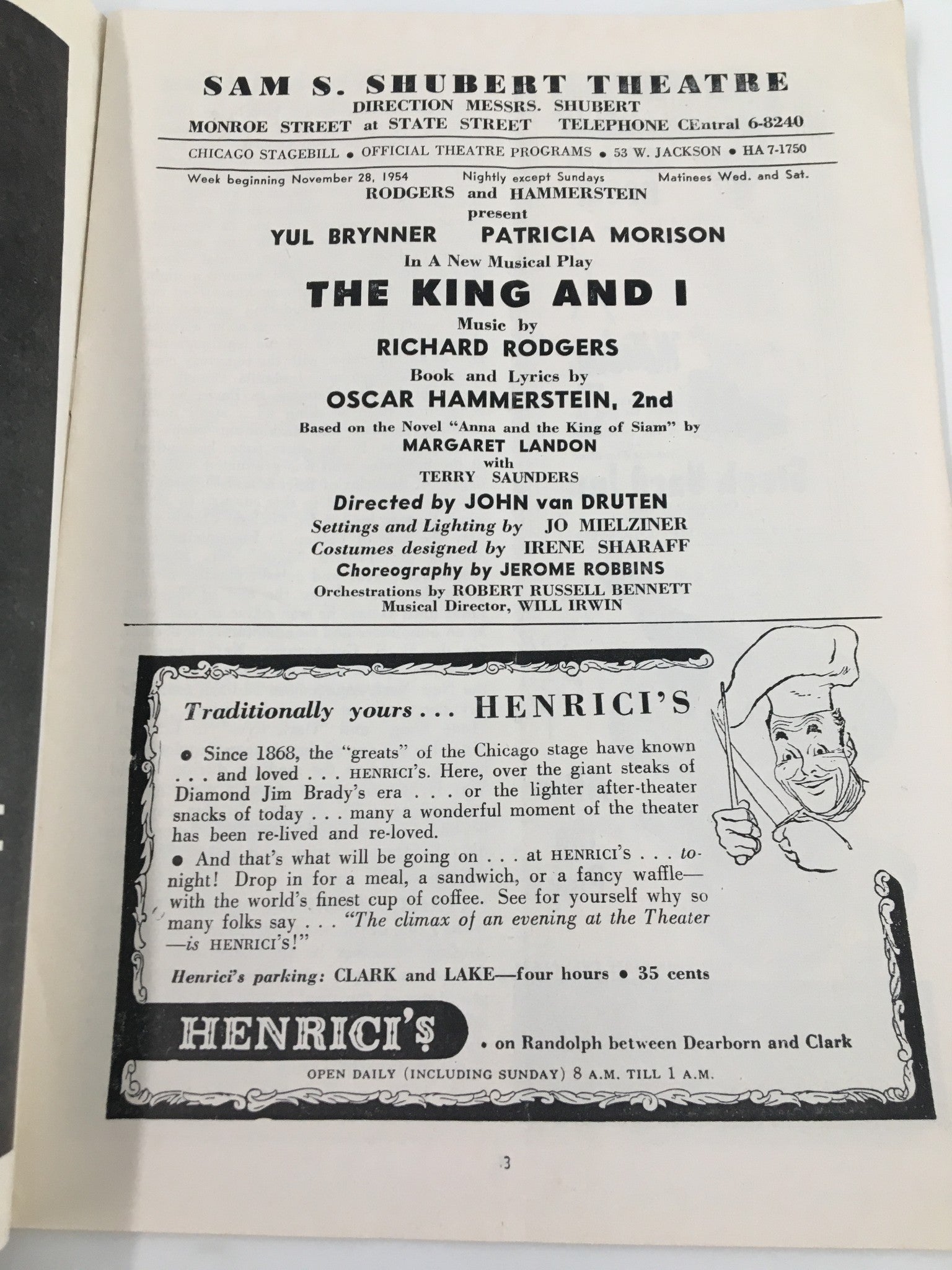 1954 Stagebill Shubert Theatre Yul Brynner, Patricia Morison in The King and I