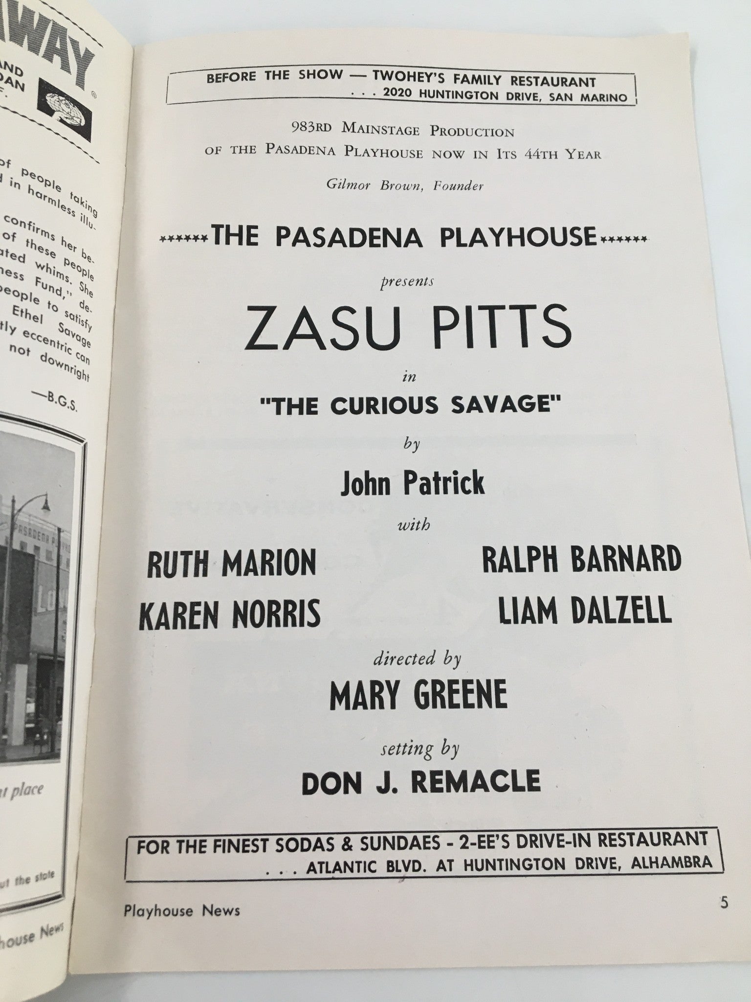 1960 Pasadena Playhouse Zasu Pitts in The Curious Savage by John Patrick