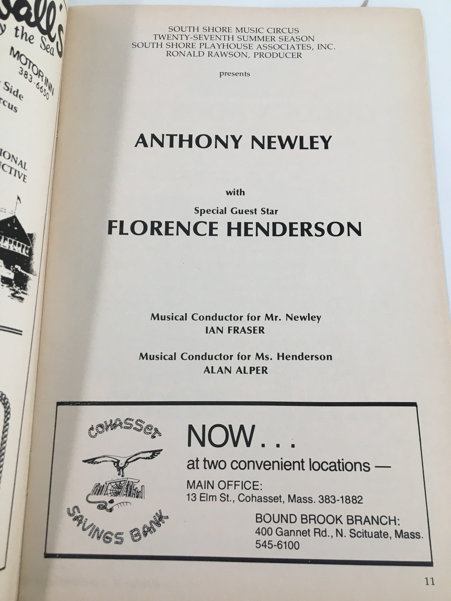 1977 Playbill South Shore Music Circus Anthony Newley with Florence Henderson